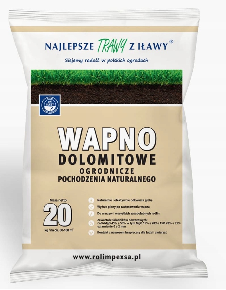 

Nawóz Dolomit Wapno Magnez odkwaszający 20kg