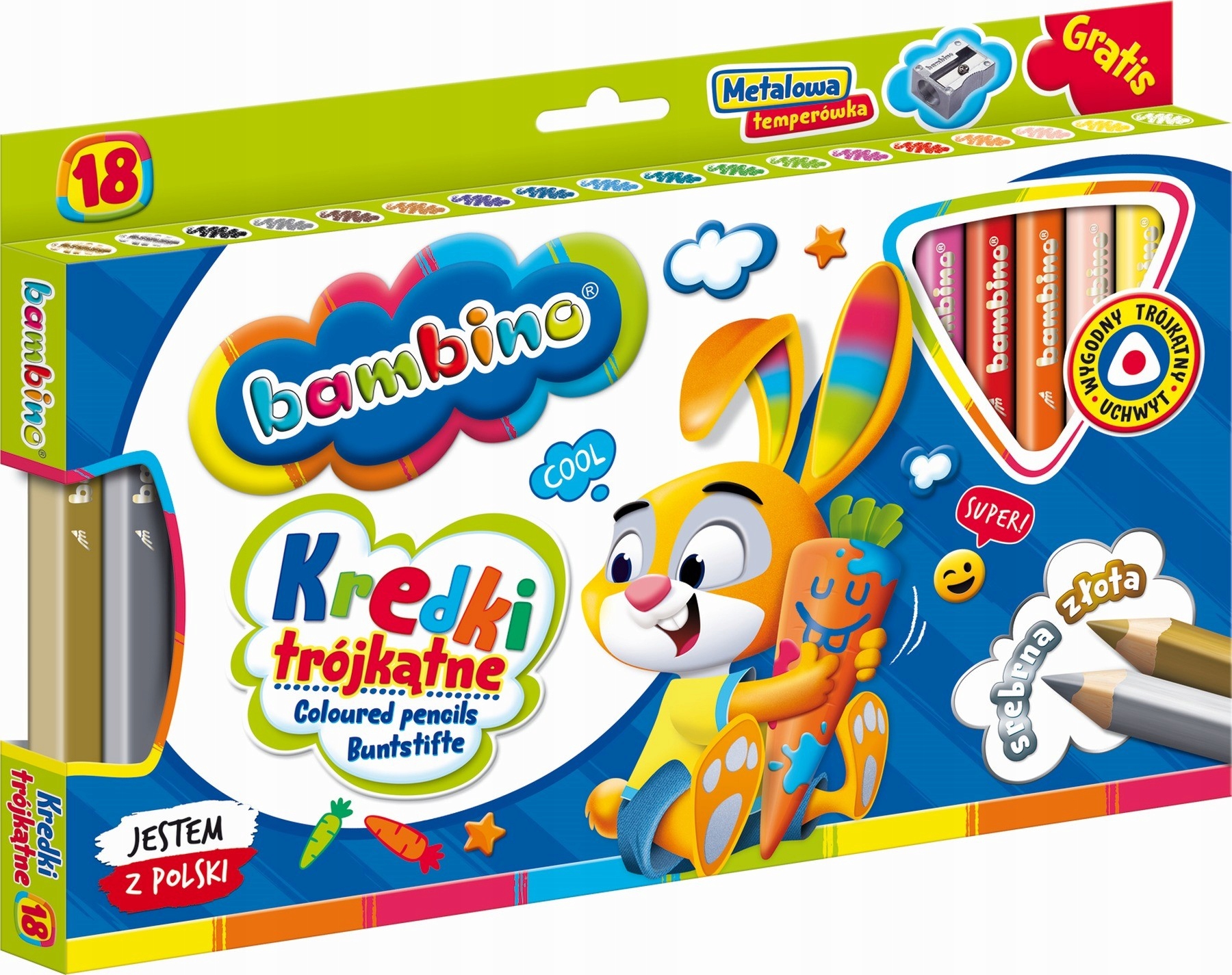 

Kredki trójkątne grube temperówka Bambino 18k