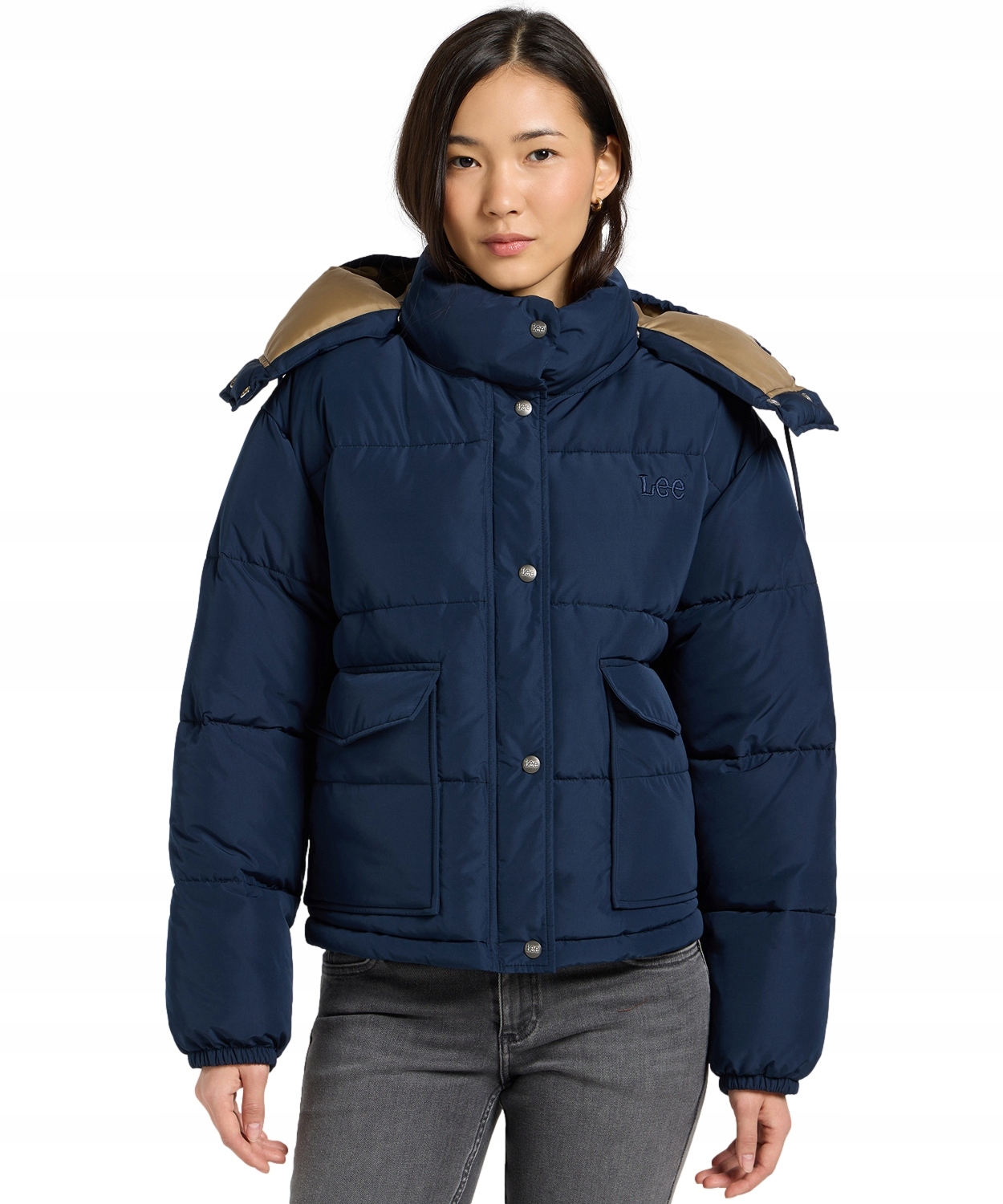 Lee krátká prošívaná bunda s kapucí 112371016 Rivet Navy Xs