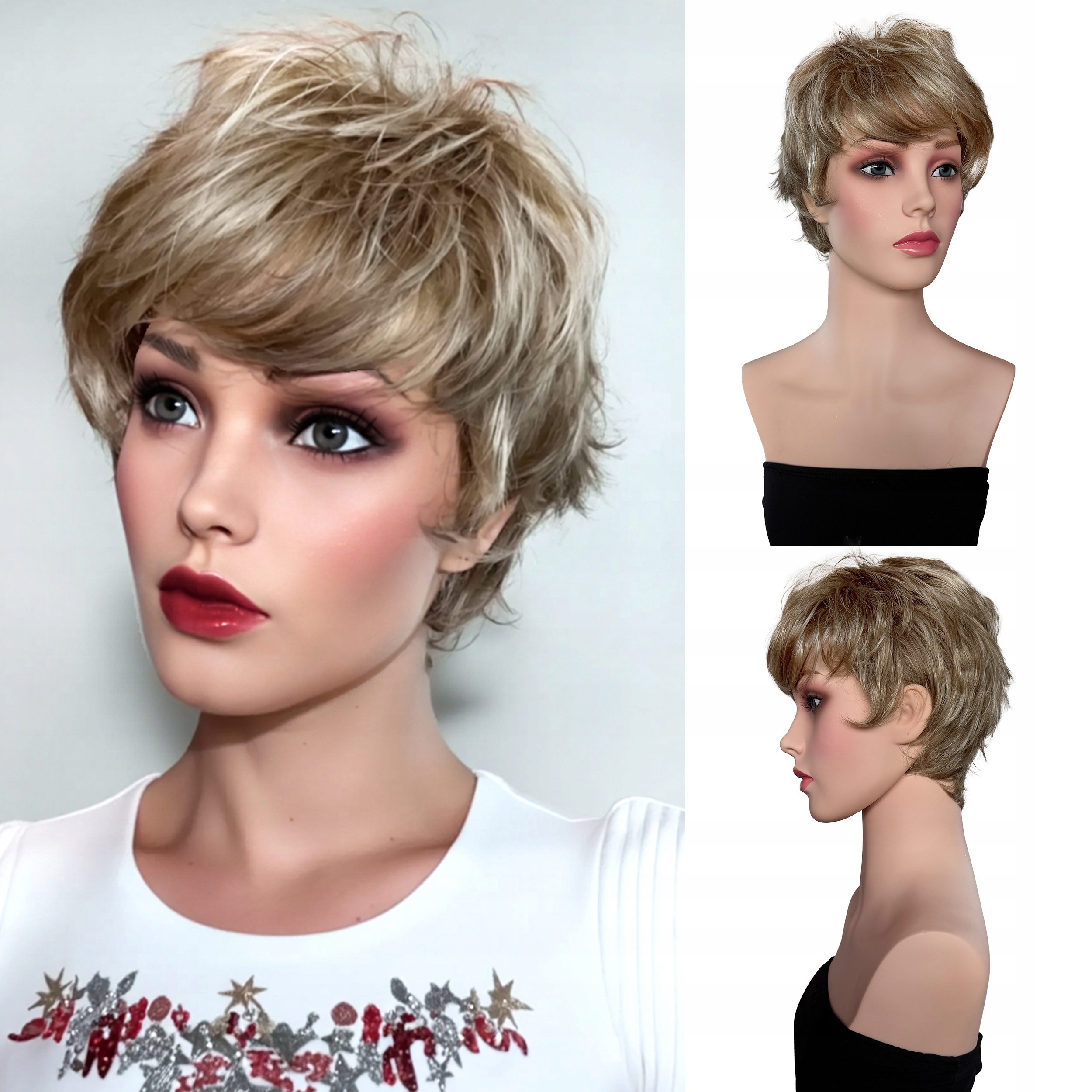 Syntetická paruka pro ženy, umělé vlasy, krátká blond účes