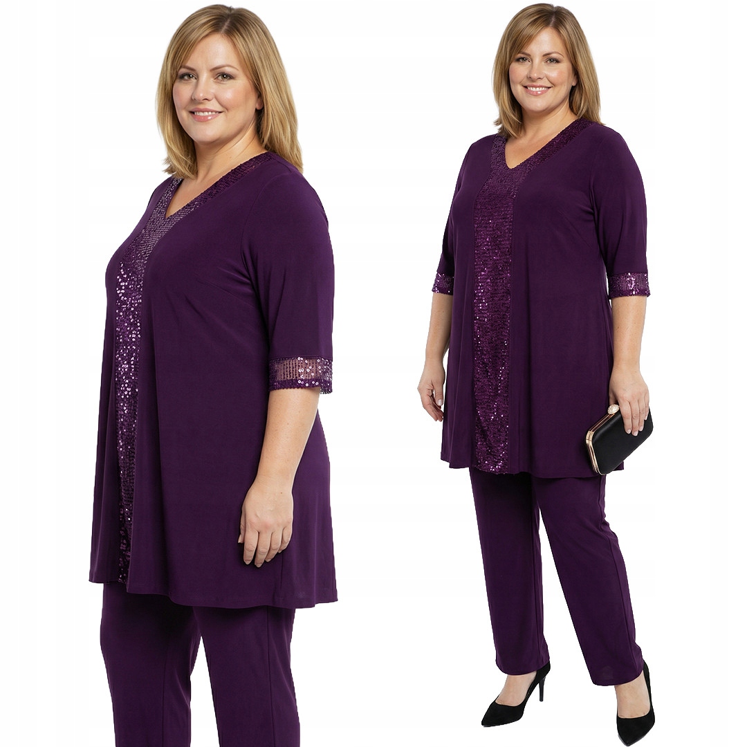 Fialový komplet v flitry plus size velikost 52