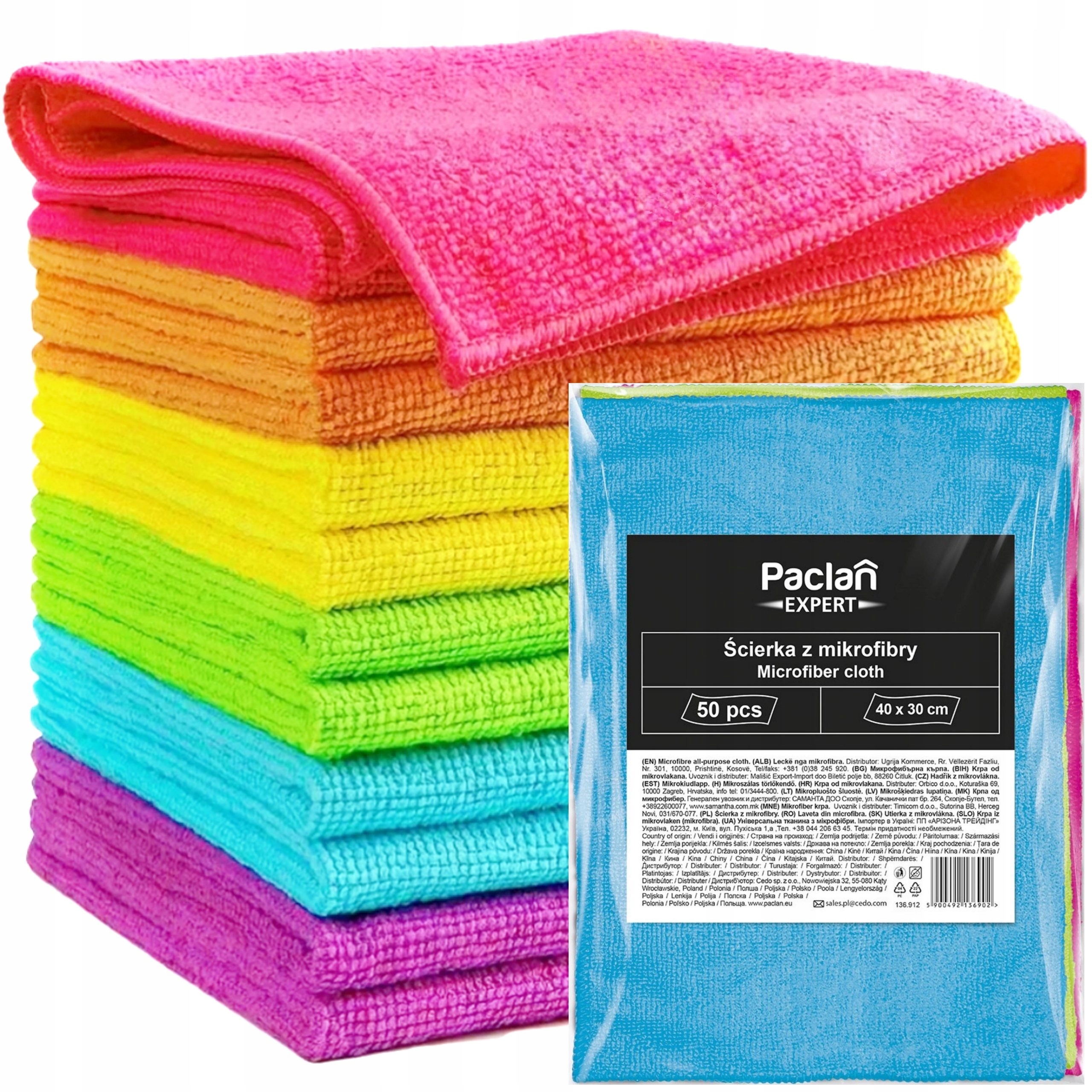 Mikrovláknové utěrky bez šmouh 50 Ks 5 barev 40x30 cm Paclan Expert