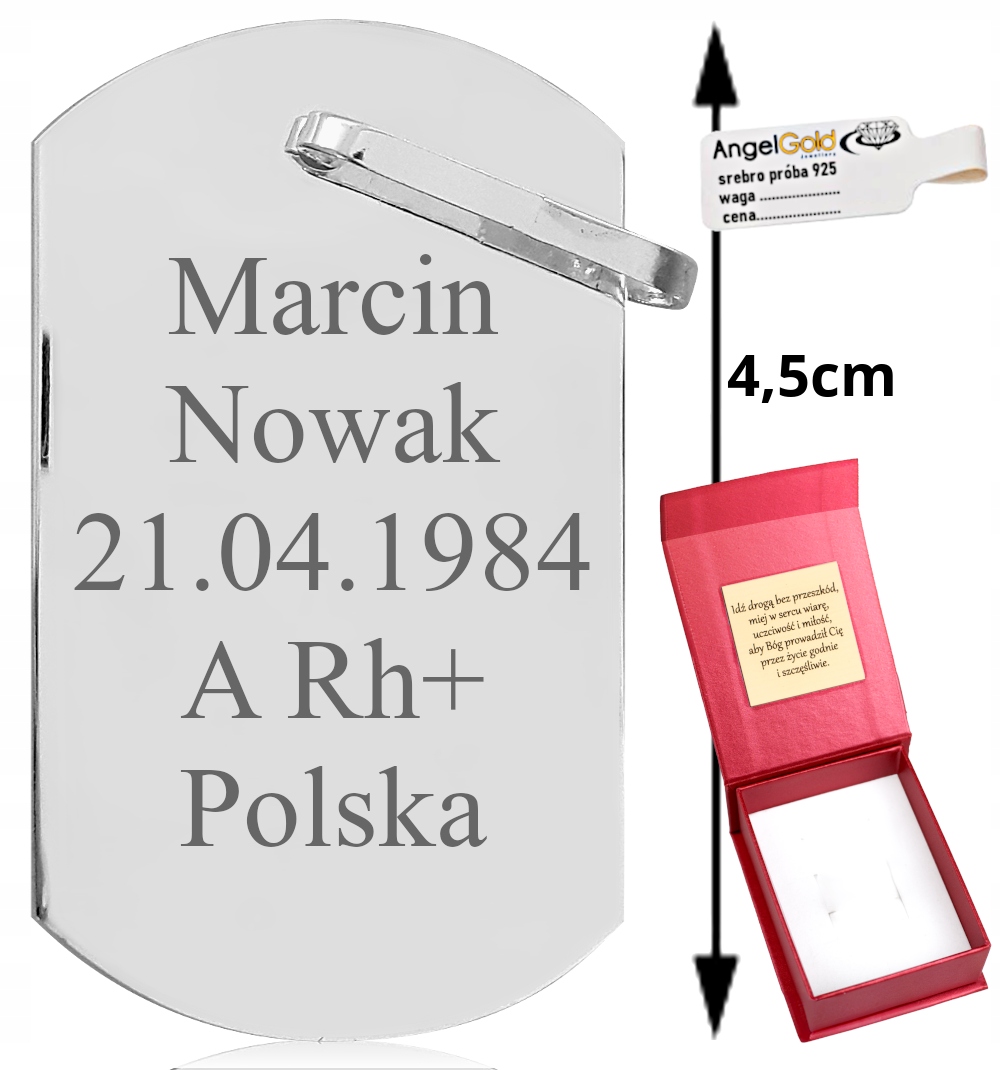 Obrovský Vojenský Vojenská Známka Stříbro 925 XXL