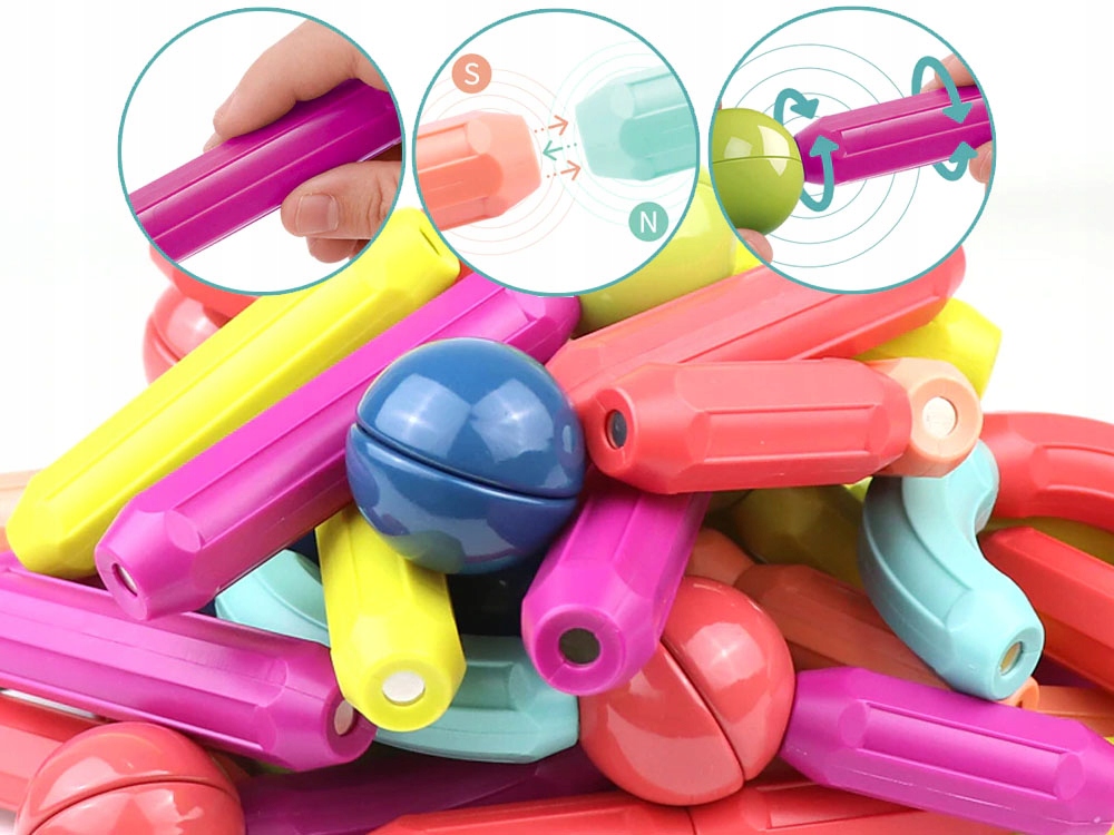 KLOCKI MAGNETYCZNE EDUKACYJNE MAGNETIC STICKS Liczba elementów 84 szt.