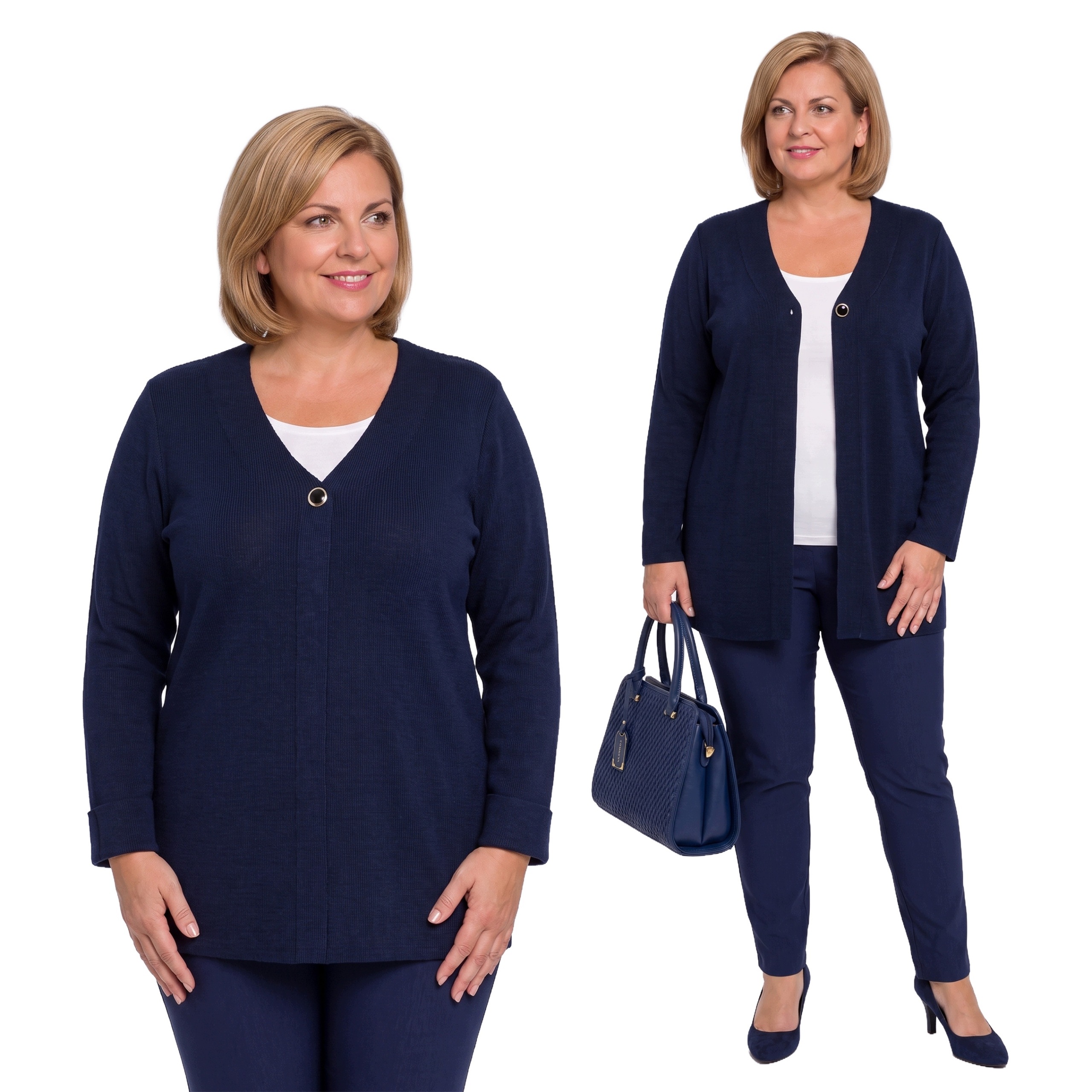 Tmavě modrý svetr s knoflíkem plus size velikost 56/58