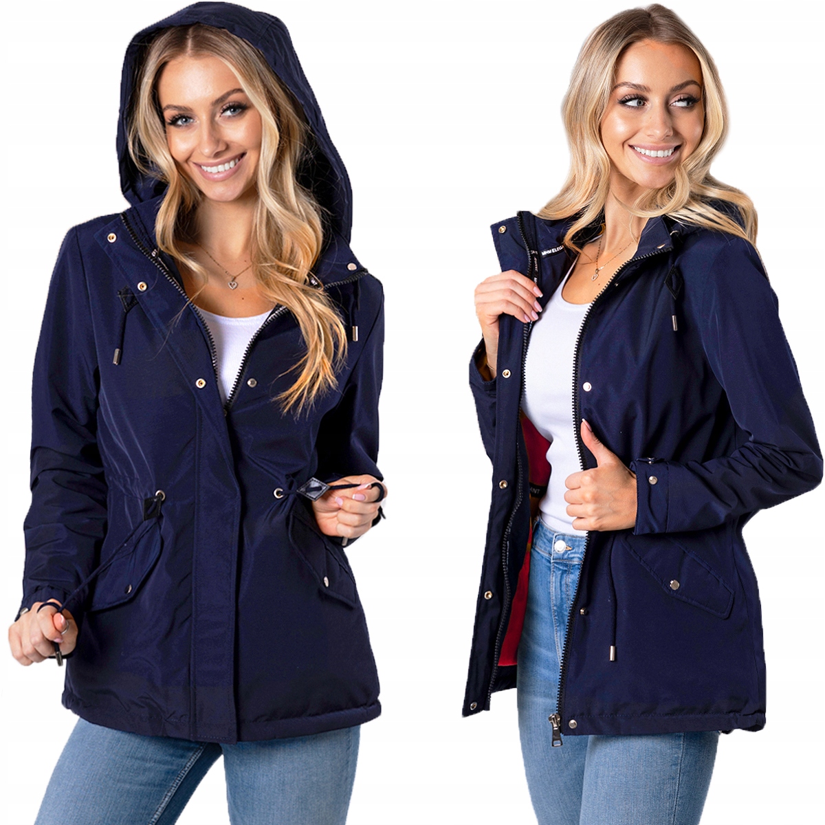 Taliowana Wiosenna Kurtka Parka z Kapturem 3 Przejściowa 6XL