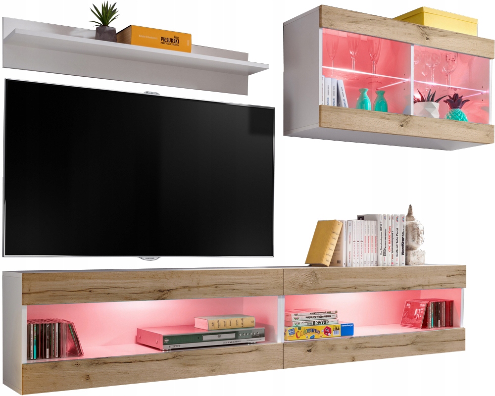 Sada nábytku Rtv Tivoli SET6 biela/dub wotan, Rgb Led