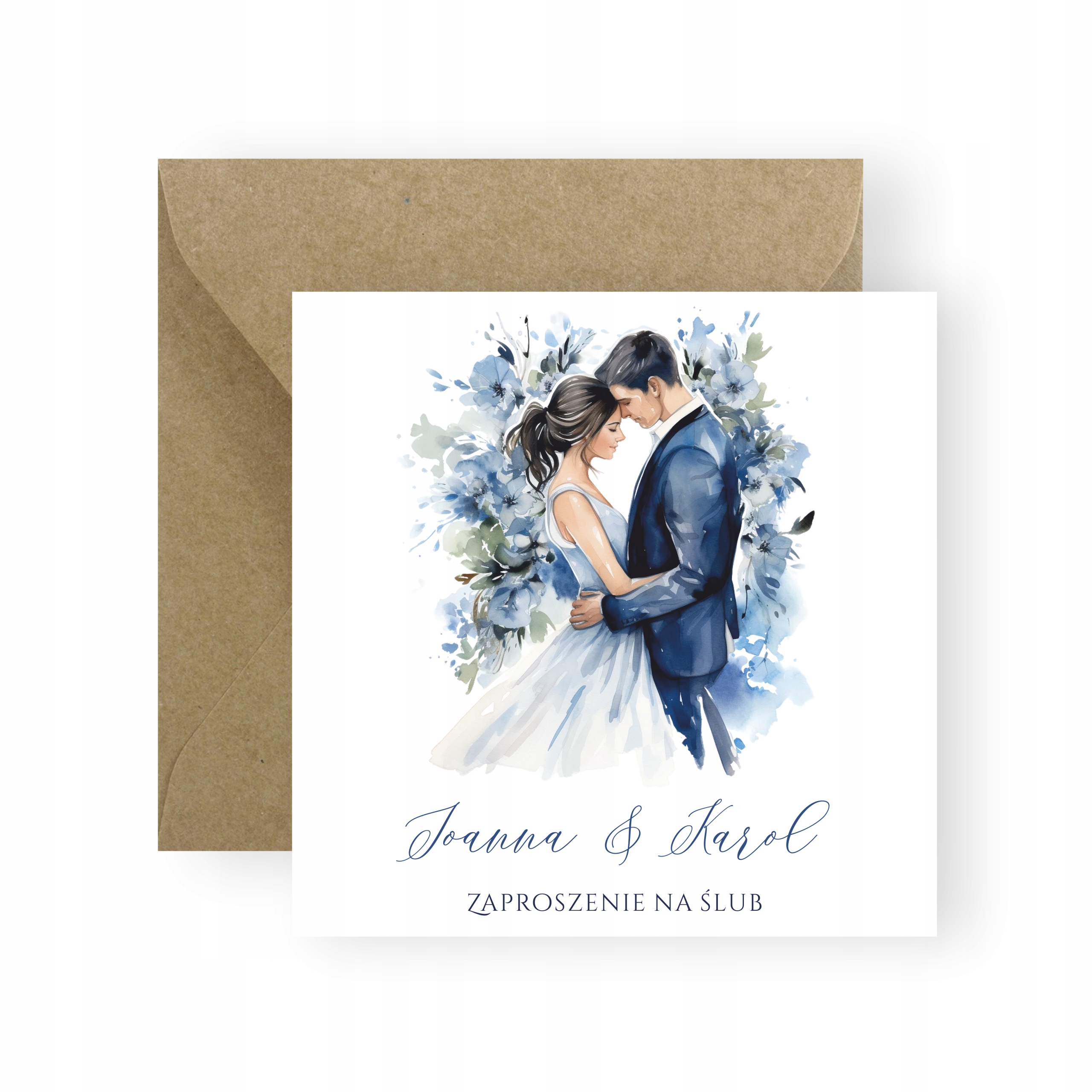 ZAPROSZENIA NA ŚLUB ŚLUBNE WESELE GRANATOWE NIEBIESKIE KWIATOWE