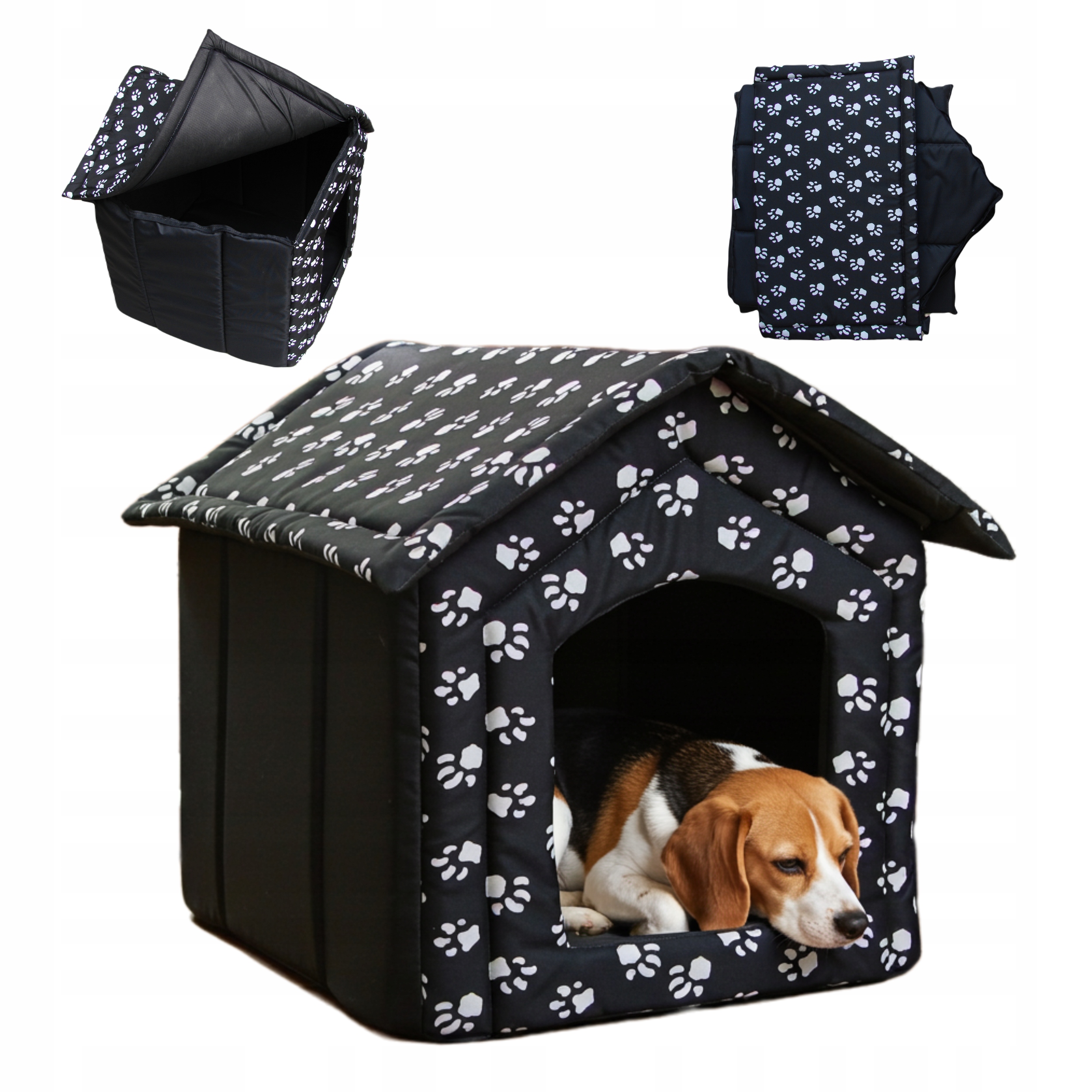 Levně Budka Z Materiálu psa a kočky Skládací Domeček velká bouda černá kotec XXL R.4