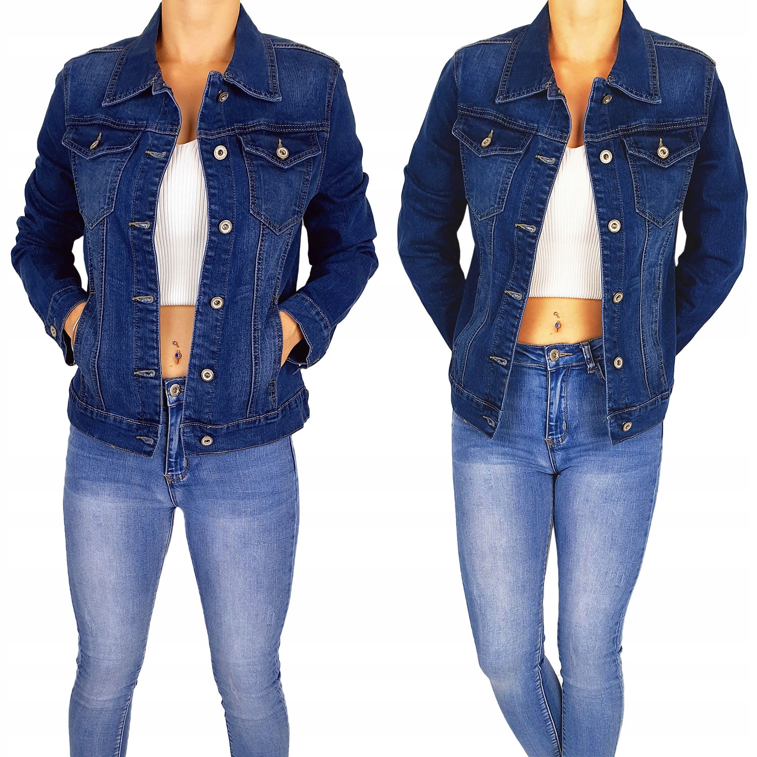 M. Sara Klasyczna Katana Jeansowa Kurtka Damska Plus Size Blue