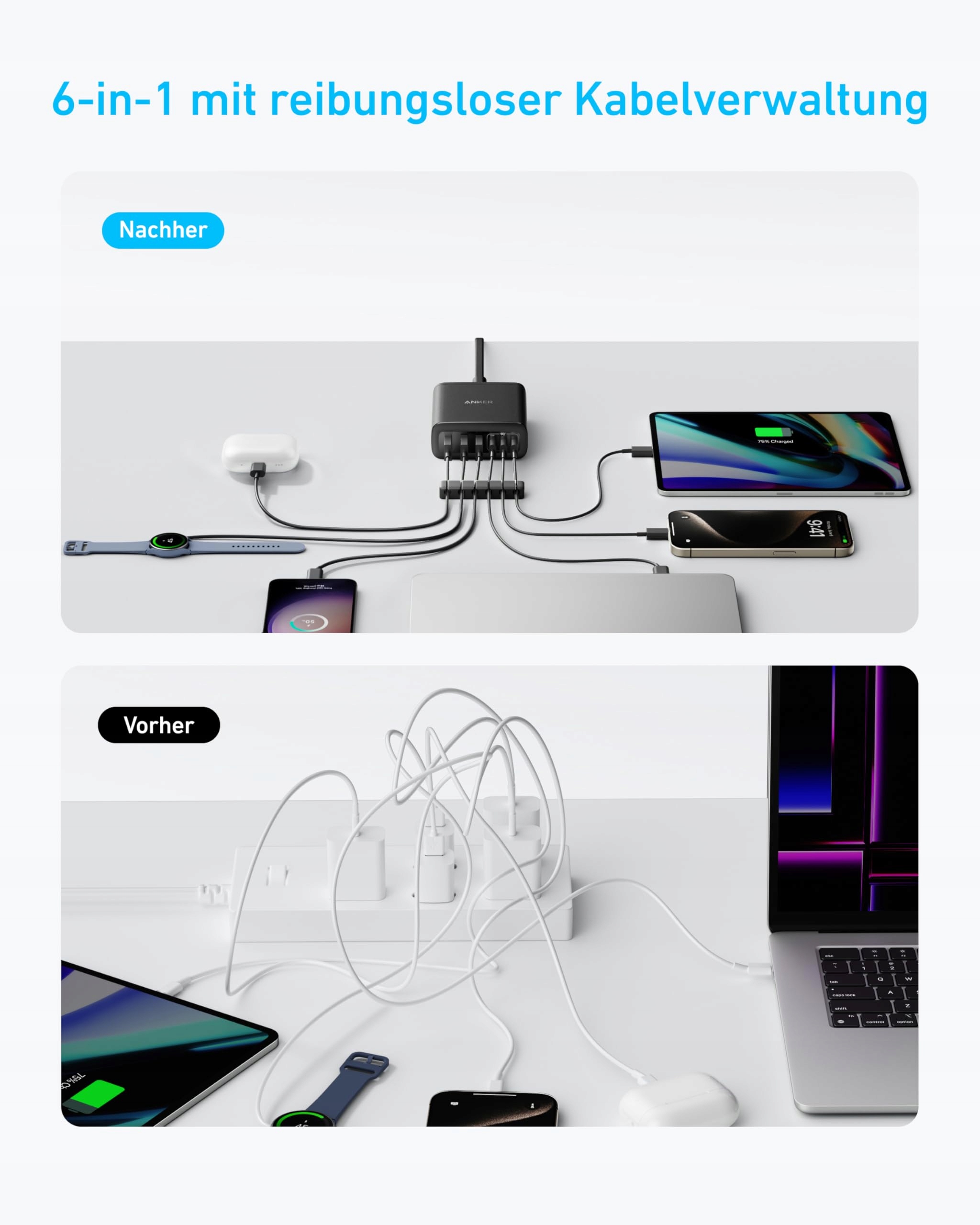 ANKER Ładowarka USB-C 6 Portów 112W Dla iPhone MacBook Galaxy iPad — miniatura 7
