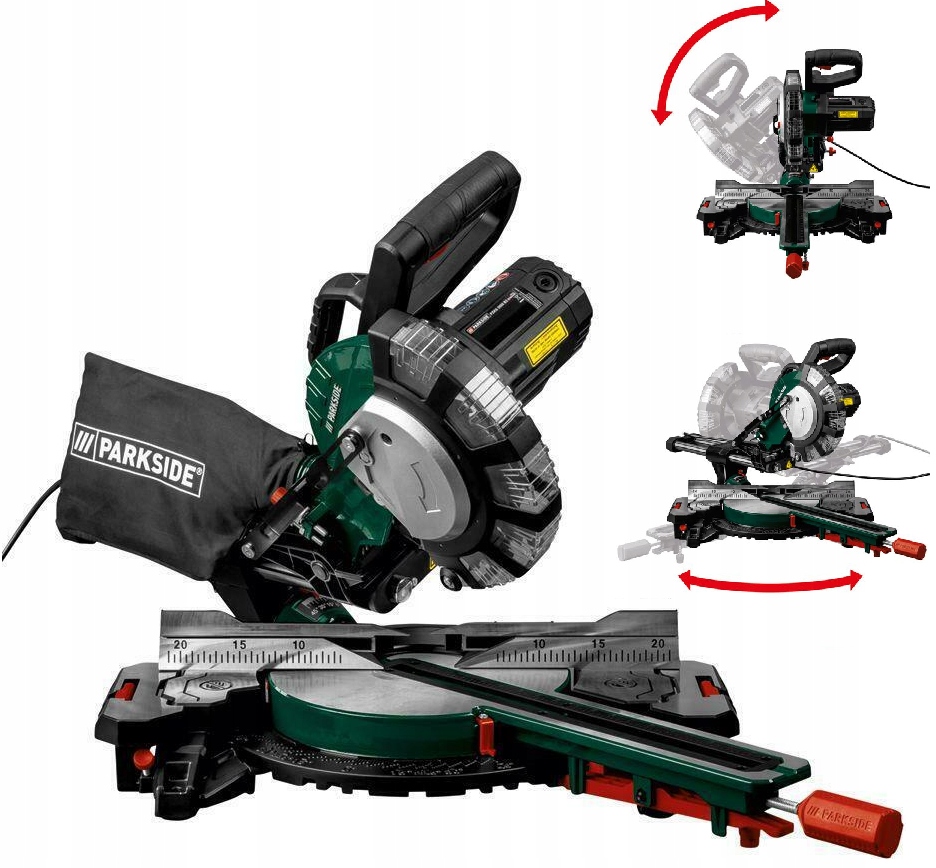 Pokosová pila s posuvem Parkside 2000 W 210 mm laserová pokosová pila C3 Sada