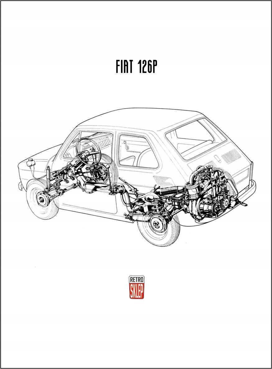 Plakat SZKIC FIAT 126p white Format A3