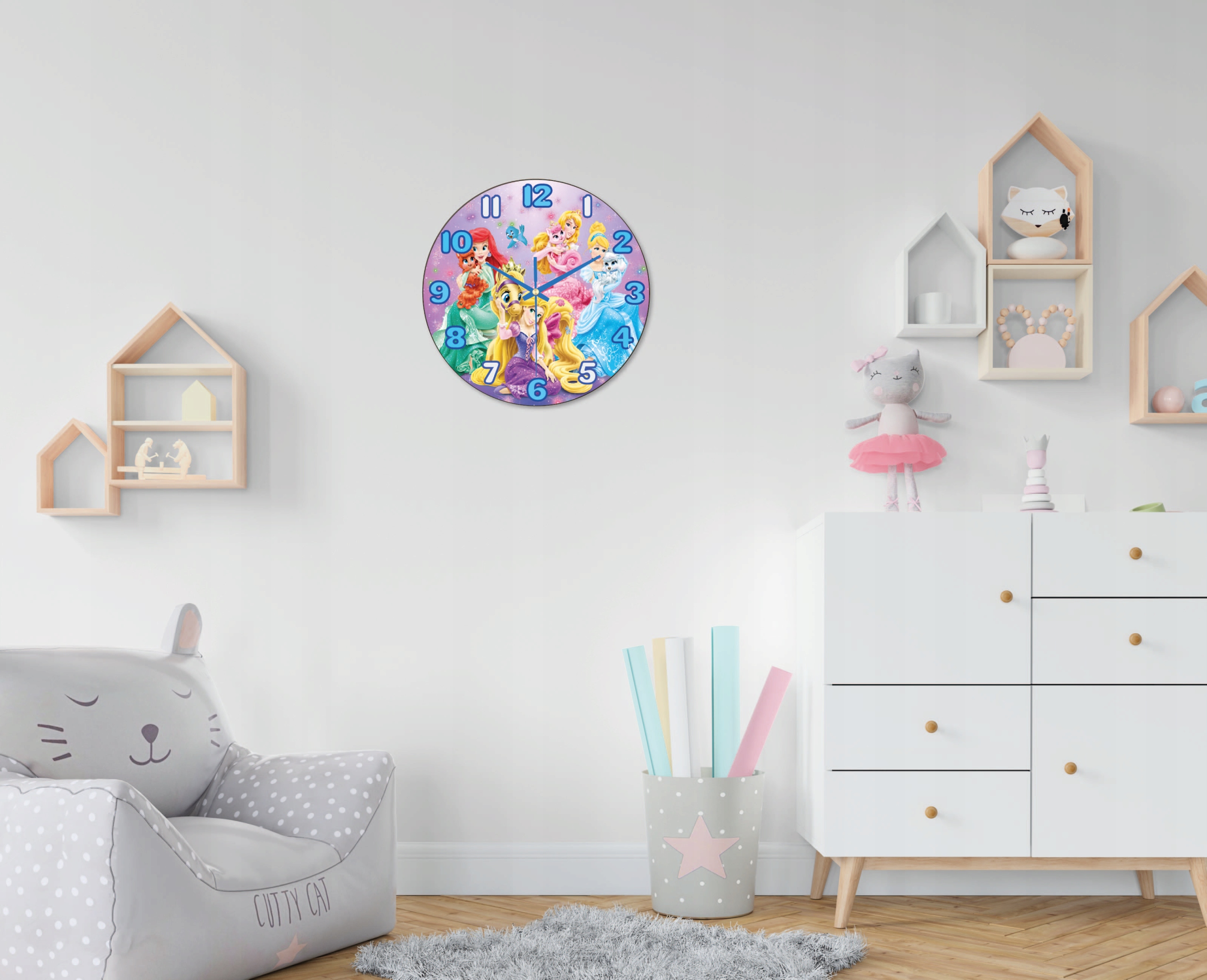 Zegar Ścienny Dla Dzieci Księżniczki i Zwierzątka Stan opakowania oryginalne