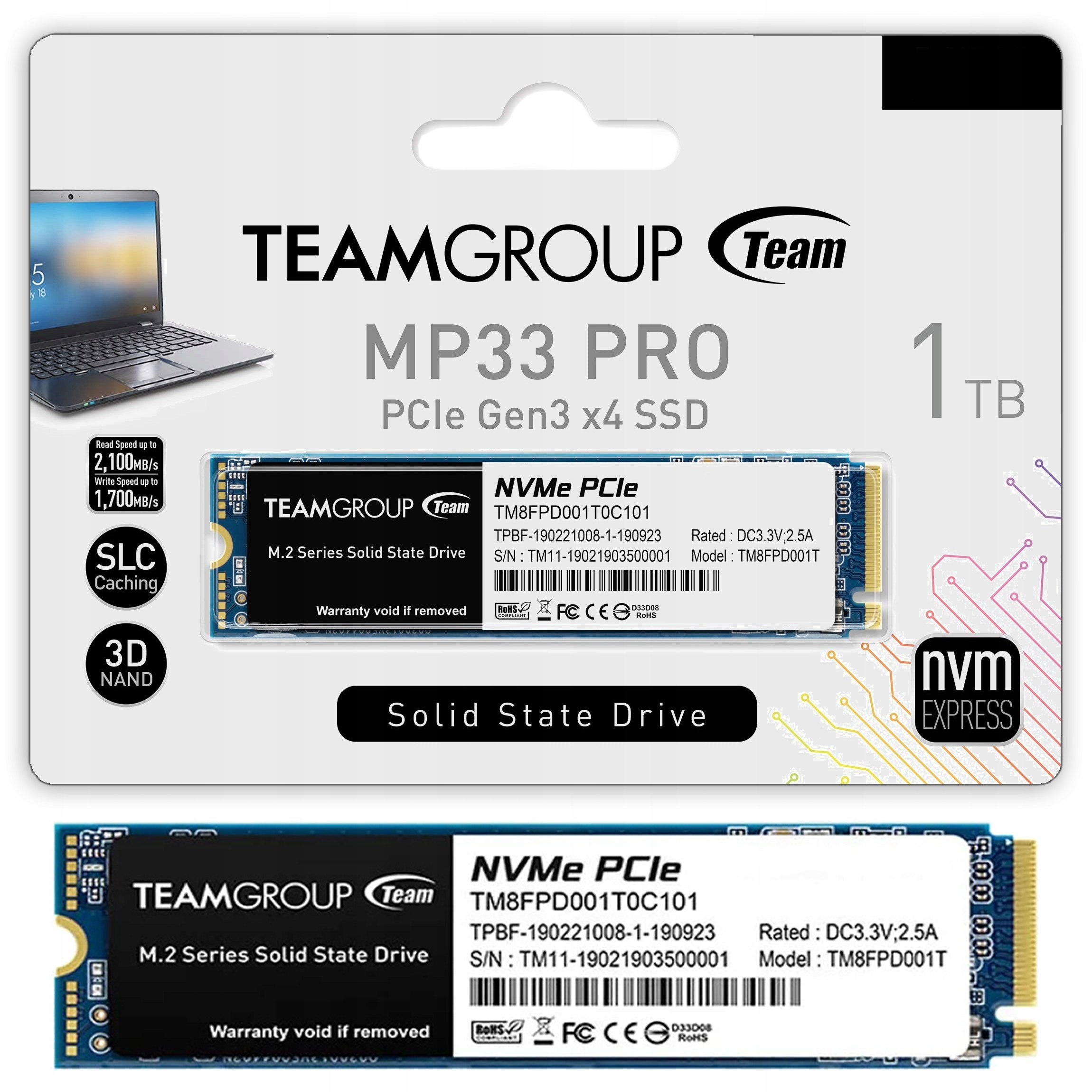 1TB NVMe M.2 Ssd PCIe 3D Nand Slc pro notebook Pc interní
