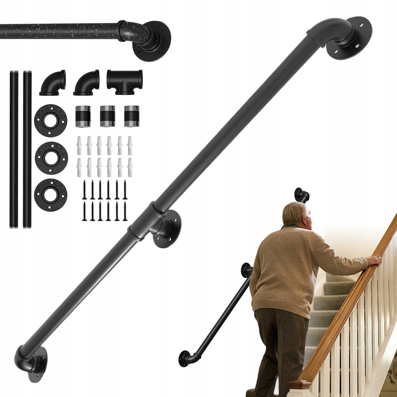 Trubkové Zábradlí 150 CM Schodišťový Držák Zábradlí Černý Mat Snadná Montáž