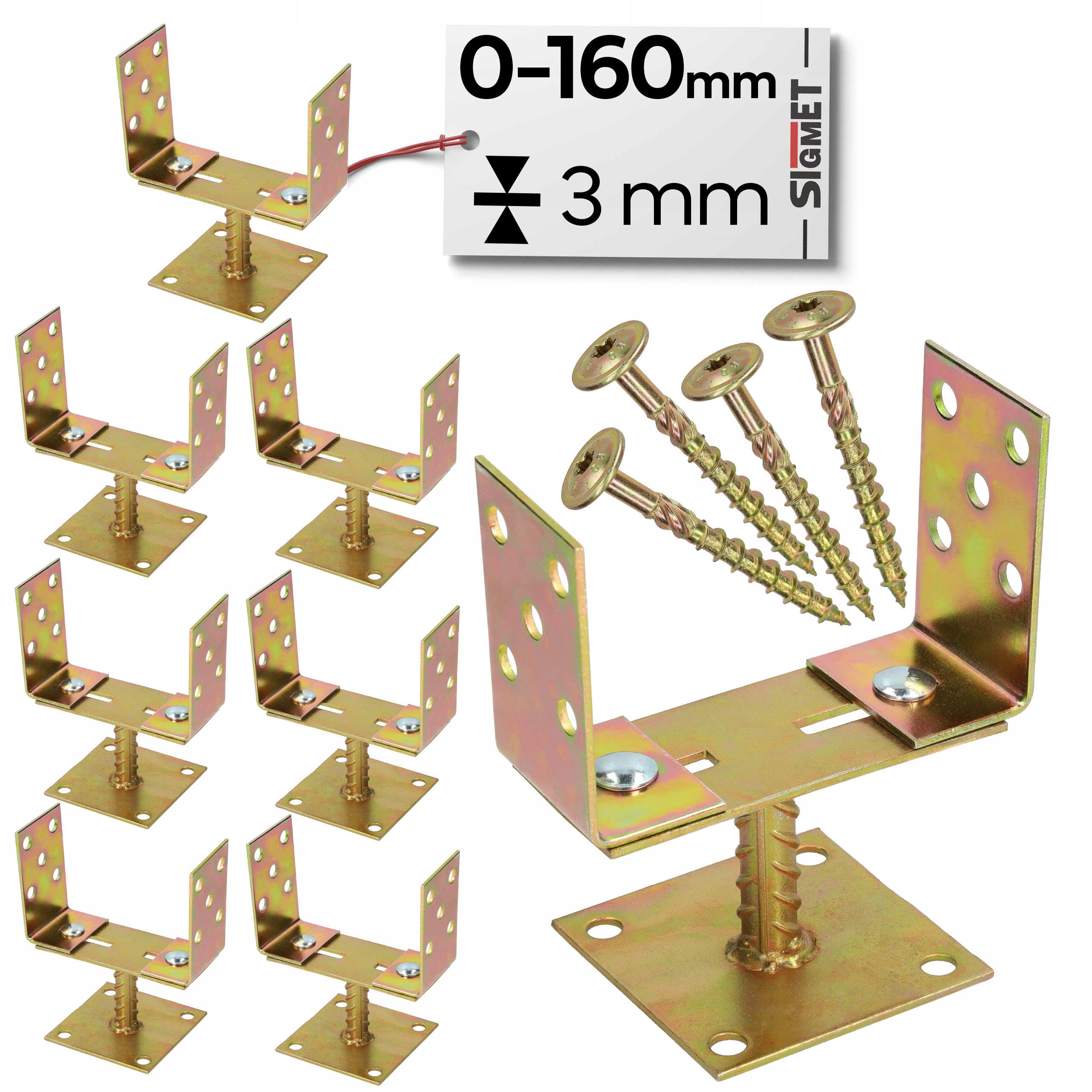 8 x nastavitelná základna sloupku 0-160 mm pozink vruty pro montáž