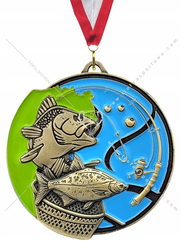 

Duży tłoczony medal Wędkarstwo 7cm+szarfa+wklejka