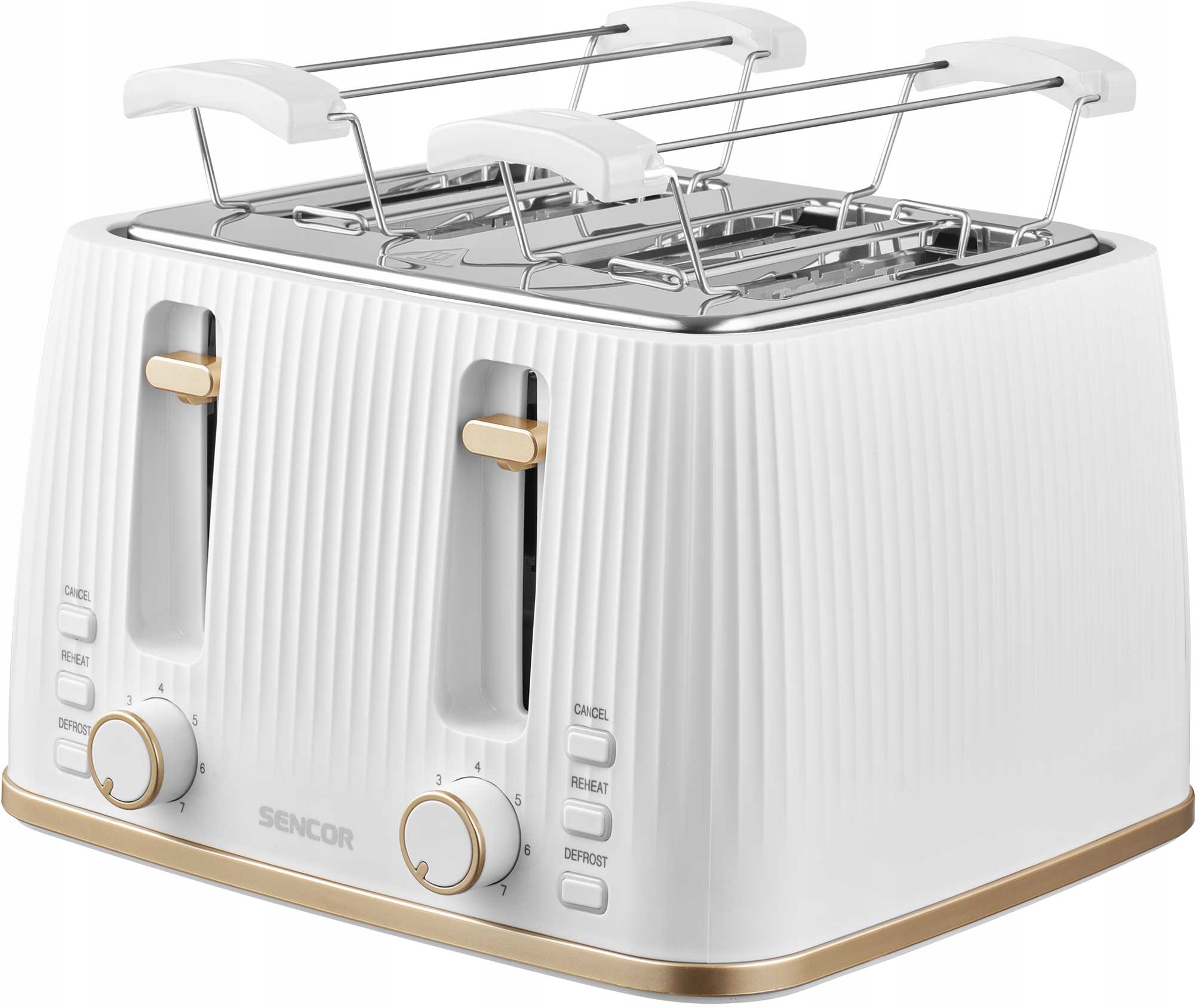 Opiekacz Toster Z Rusztem Na 4 Tosty Grzanki Sencor 1860W Biały Rozmrażanie