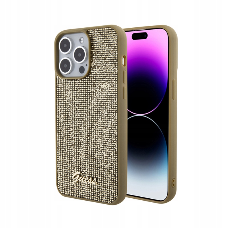 Guess Disco Metal Script – Pouzdro pro iPhone 15 Pro Max (zlaté)