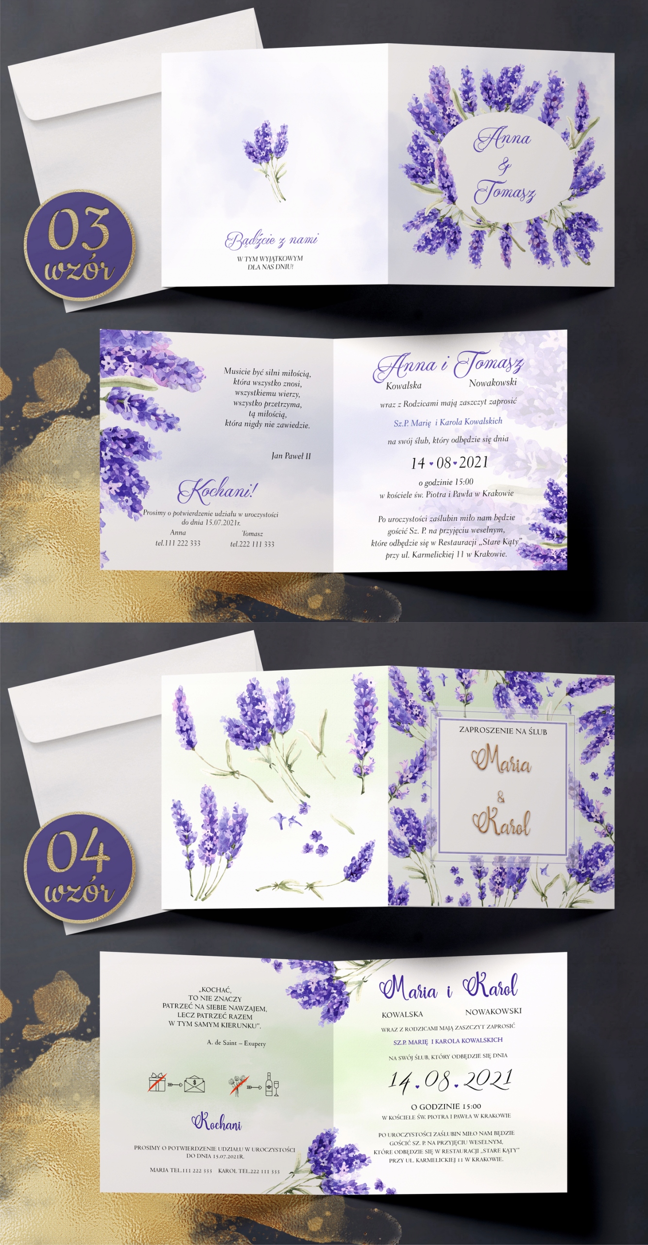 Zaproszenia ślubne LAWENDA koperta PAPIER PERŁOWY Wysokość produktu 14 cm