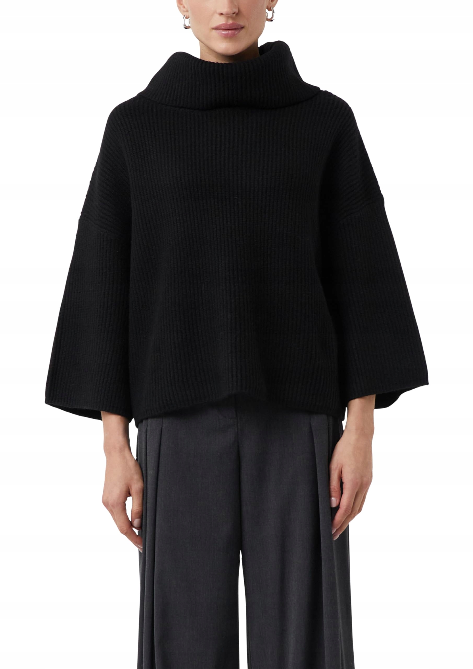 Comma ponczo sweter damski czarny golf 2173580