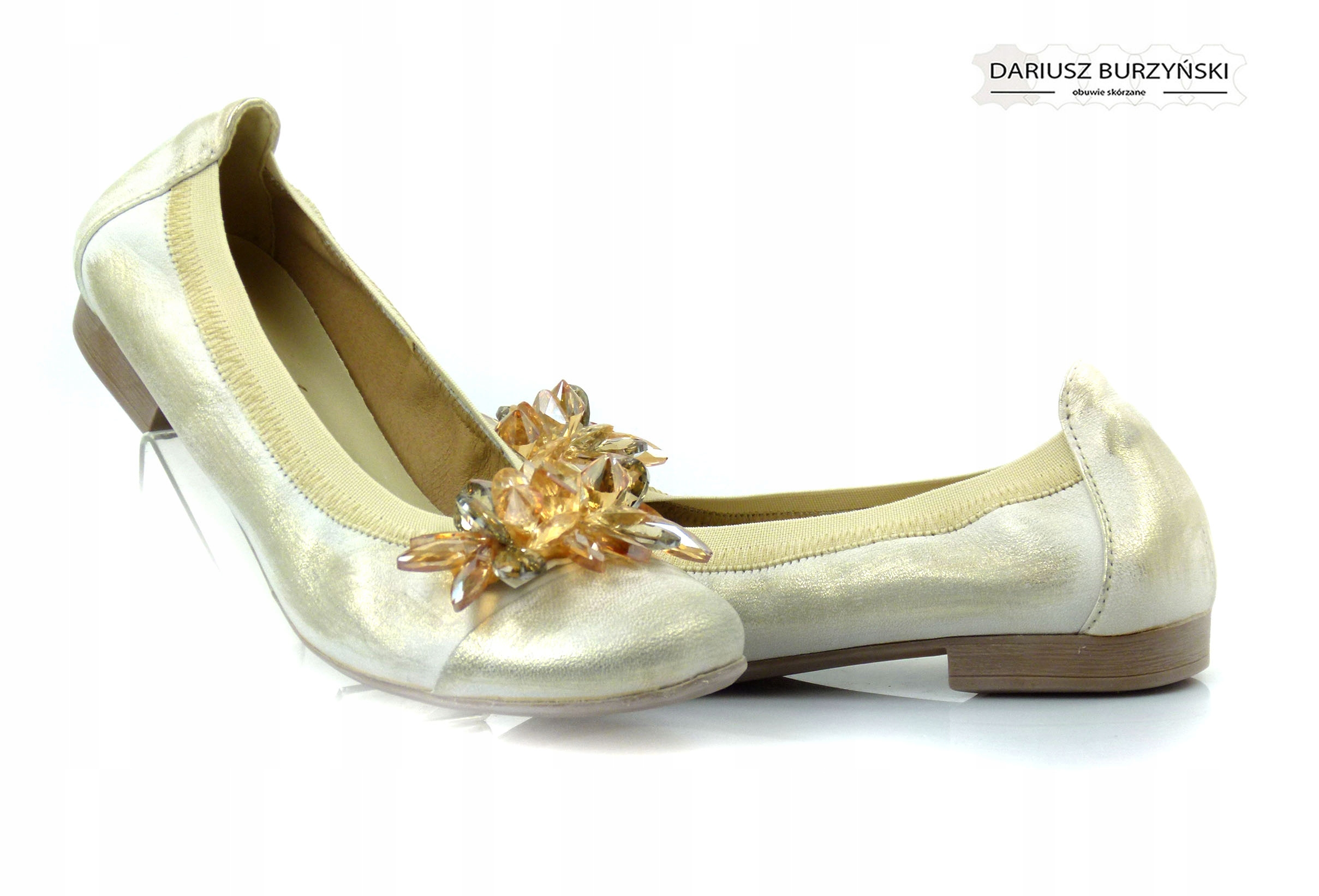 35 BALERINY 173GKR BEŻOWOZŁOTE SKÓRZANE GUMKĄ SKÓRA Kod producenta 173GKR