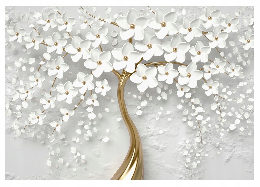 Fototapeta Drzewo 3D Złote Liście Kwiaty 312x219