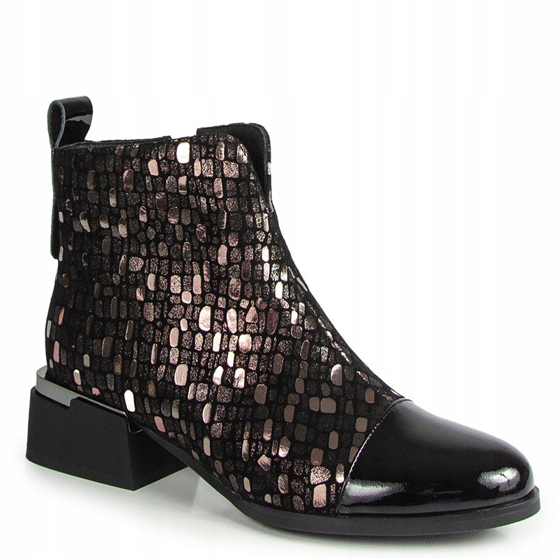 S.barski LZ52-960 Černé Lakované Kožené Kotníkové Boty S Vzory D&a 37