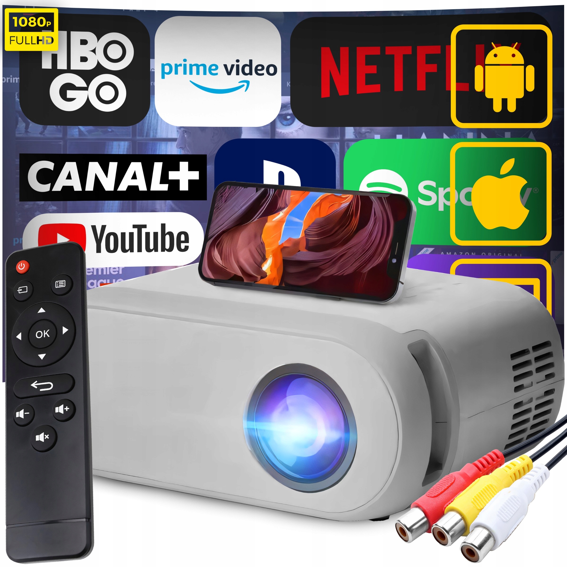 Projektor Full Hd Wifi Bt LCD Mini Přenosný 30-100 Palců Tv 3000lm