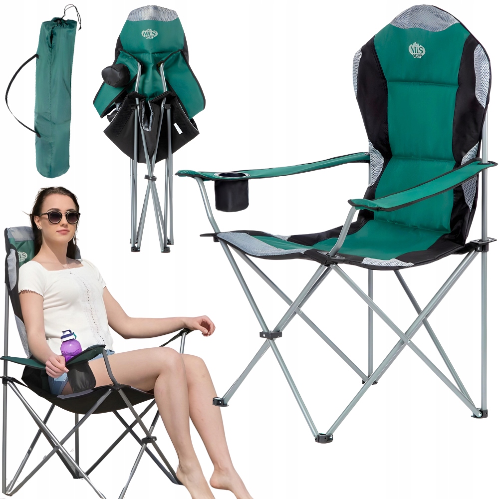 Duże Krzesło Plażowe Turystyczne Składane Kempingowe Ogrodowe Pokrowiec