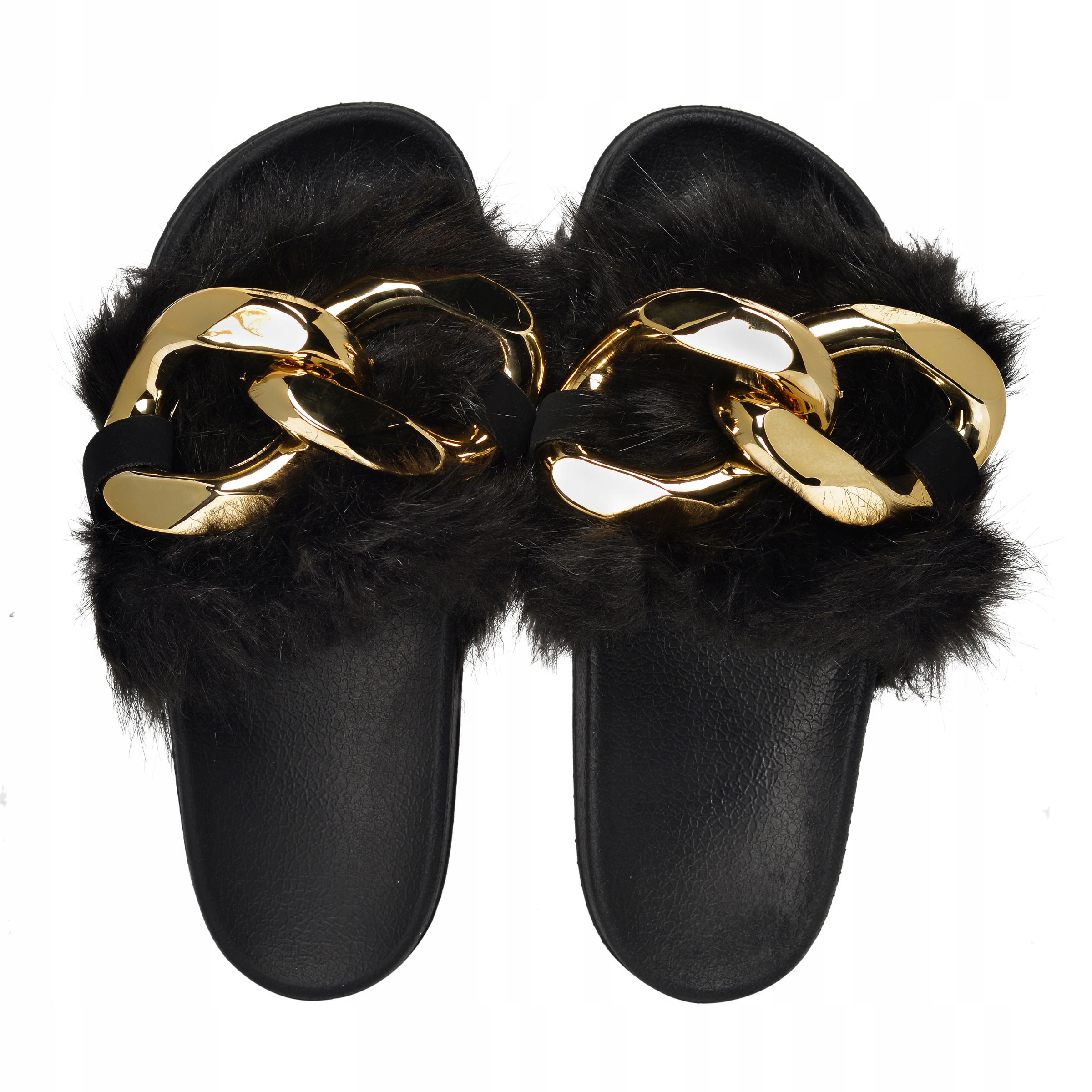 

Klapki Damskie Futerko Z Łańcuszkiem Czarne