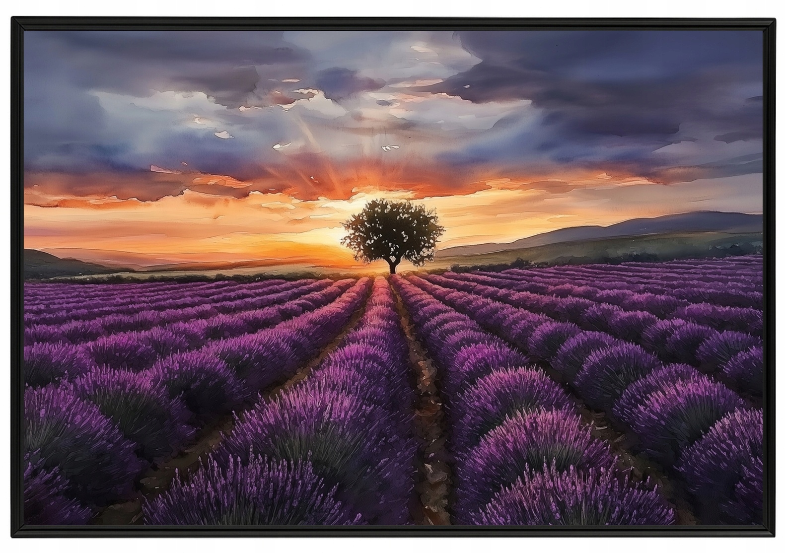 Rámeček S Hliníkovým Plakát Levandulové Pole Západ Slunce Provence 60x40