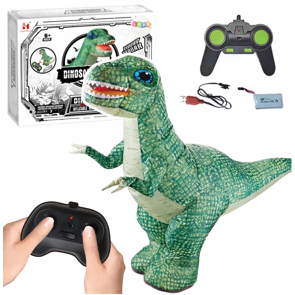 Duży Dinozaur Dmuchany Zdalnie Sterowany Rc Zielony 130 x 190cm Lean Toys
