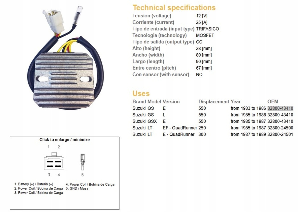 Dze Regulátor Napätia Suzuki Gs 550E/L 83-86; Gsx 550E 85-87; Lt 250EF