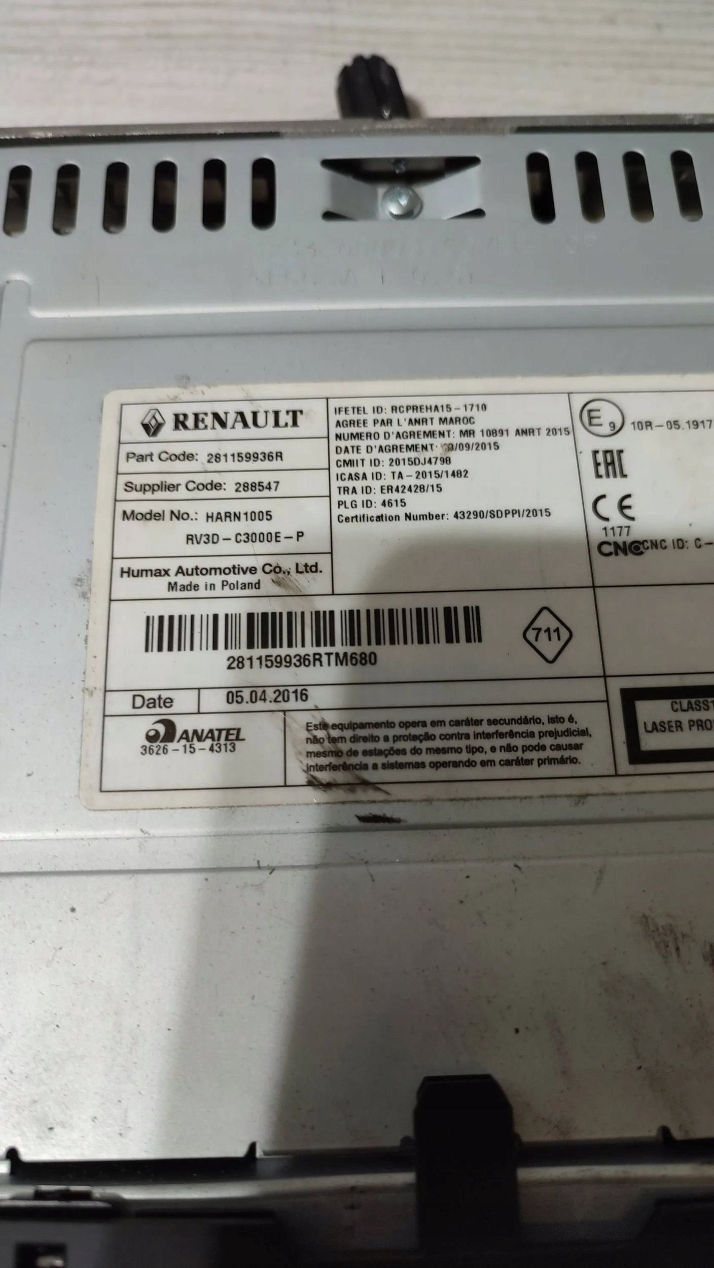 Renault Captur 2016 Radio 281159936R