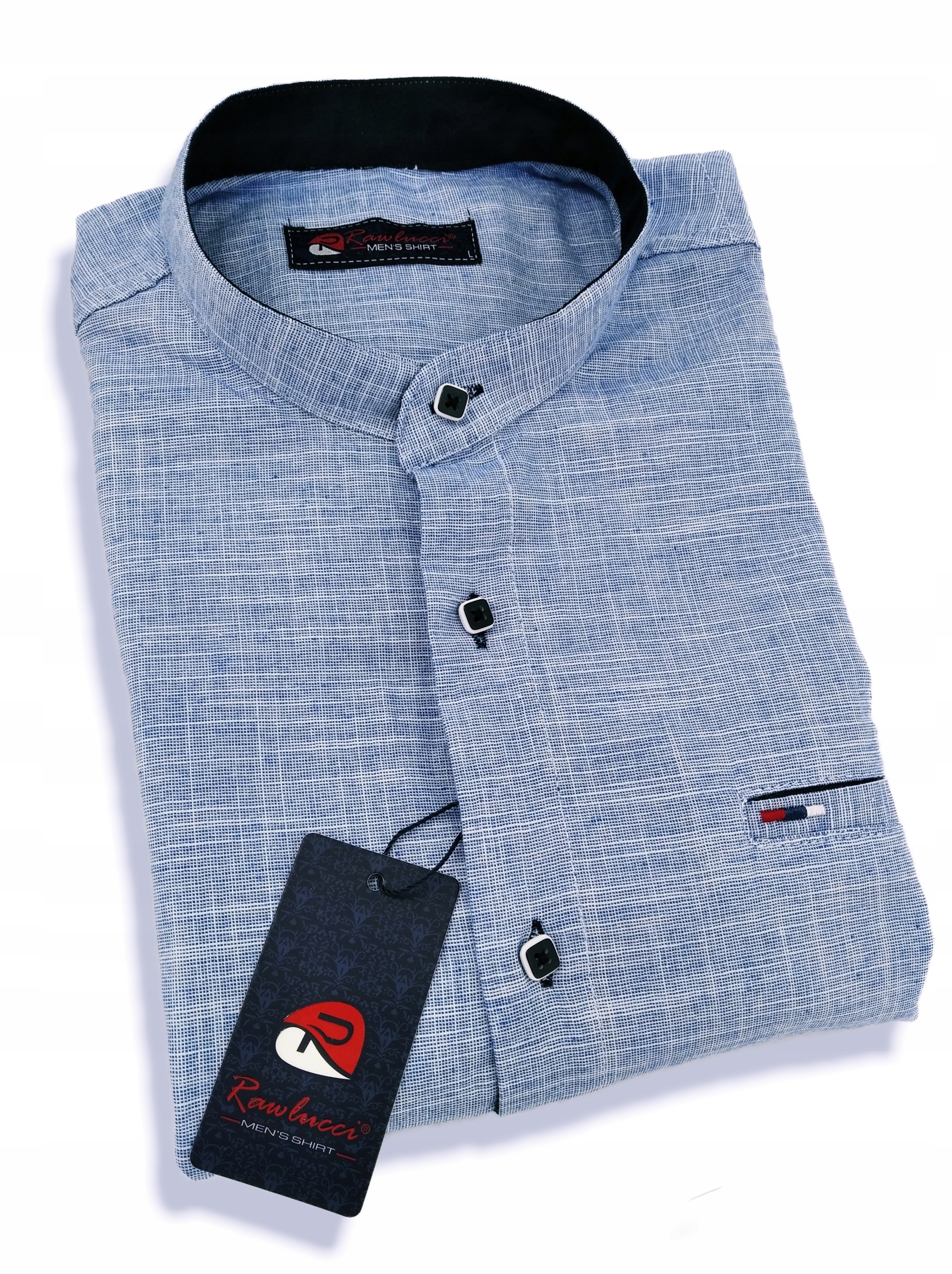 KOSZULA MĘSKA BŁĘKITNA KRÓTKI SIGN STÓJKA XXXL 3XL Rodzaj kołnierzyka kołnierzyk