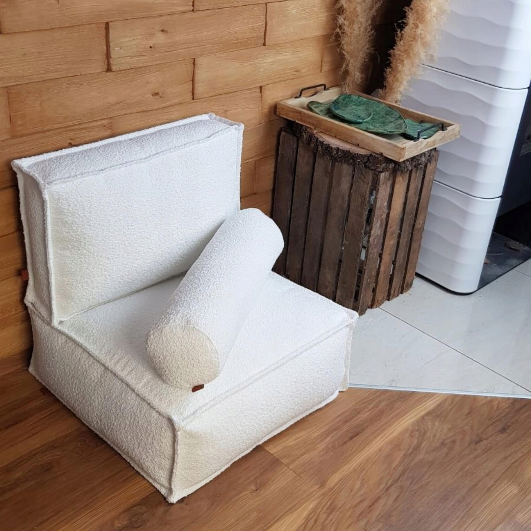 ZESTAW PUFA PODŁOGOWA OPARCIE BOLSTER BOHO BOUCLE (ZESTAW BOUCLE PUFA