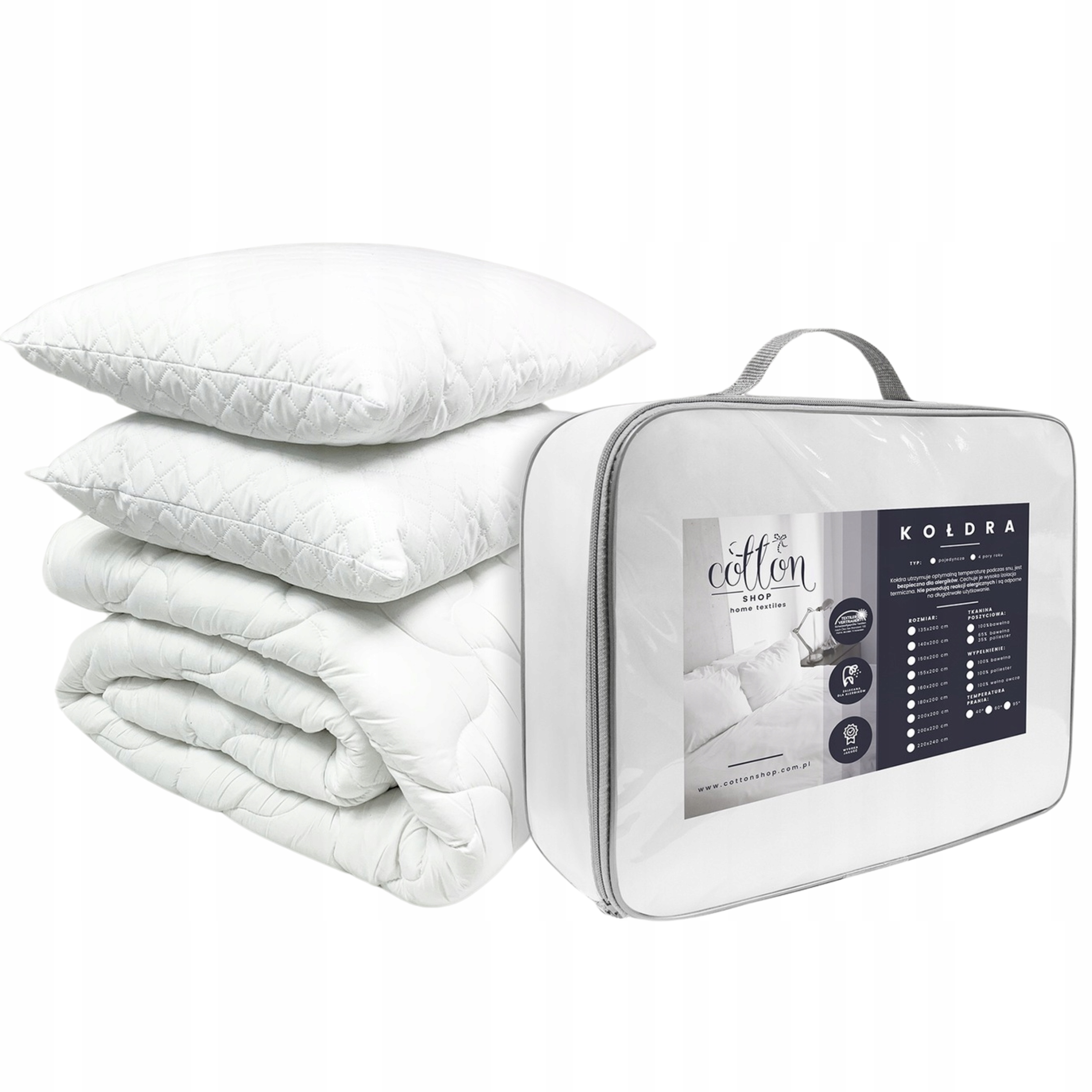 Přikrývka 200 x 220 cm Dvojitá Antialergická 2 Polštáře 50 x 60 cm Tradiční