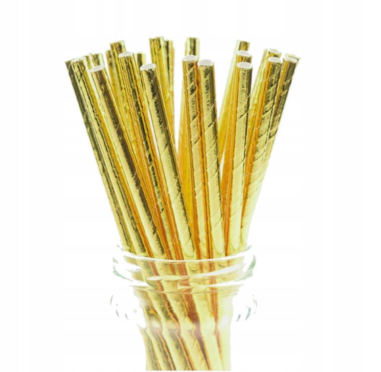 Słomki BIO RURKI papierowe Złote 20 szt sylwester gold panieński urodziny