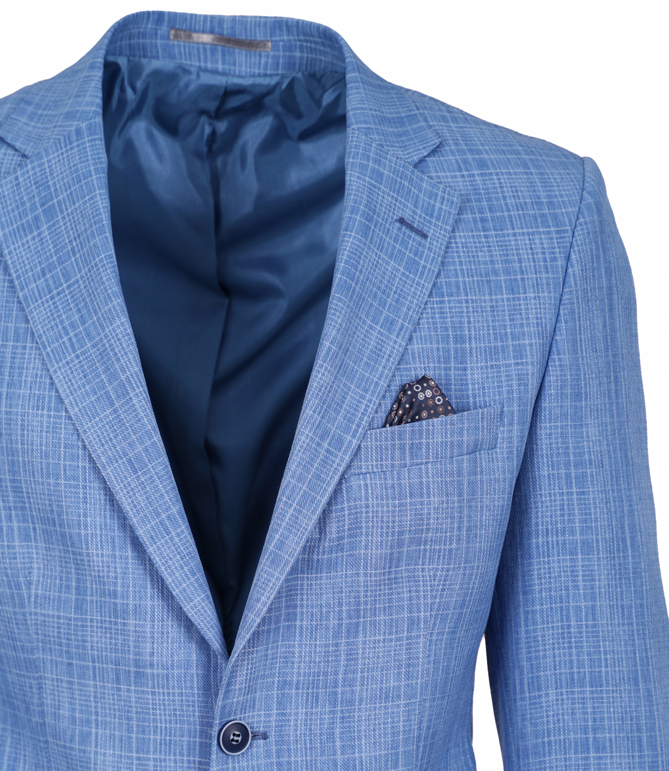 MARYNARKA MĘSKA NIEBIESKA W KRATĘ WIZYTOWA ELEGANCKA CASUAL SLIM TURECKA 54