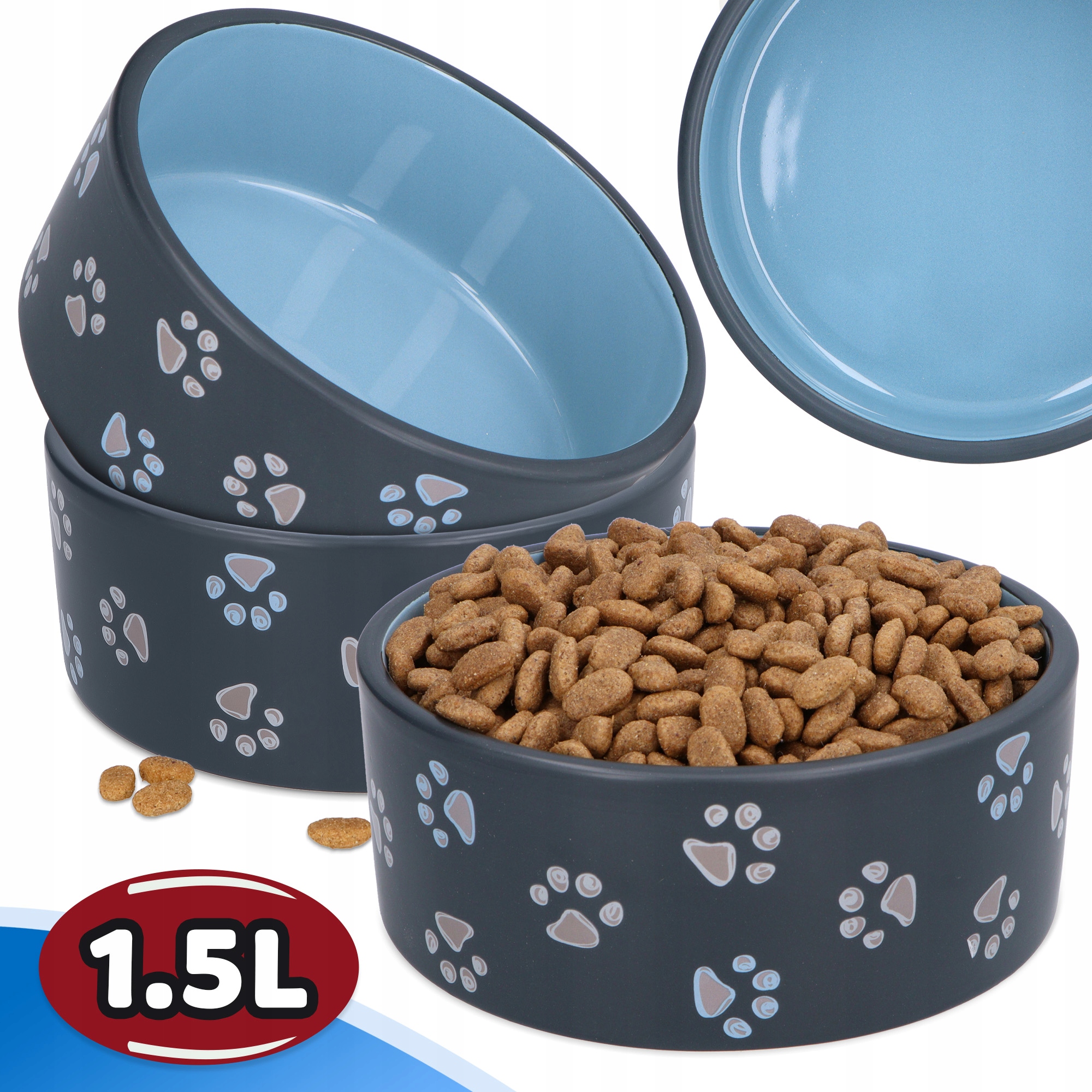 2x Keramická Miska Psa 1,5 Velká Miska Misky na vodu Odolná Pevná Komp 8K