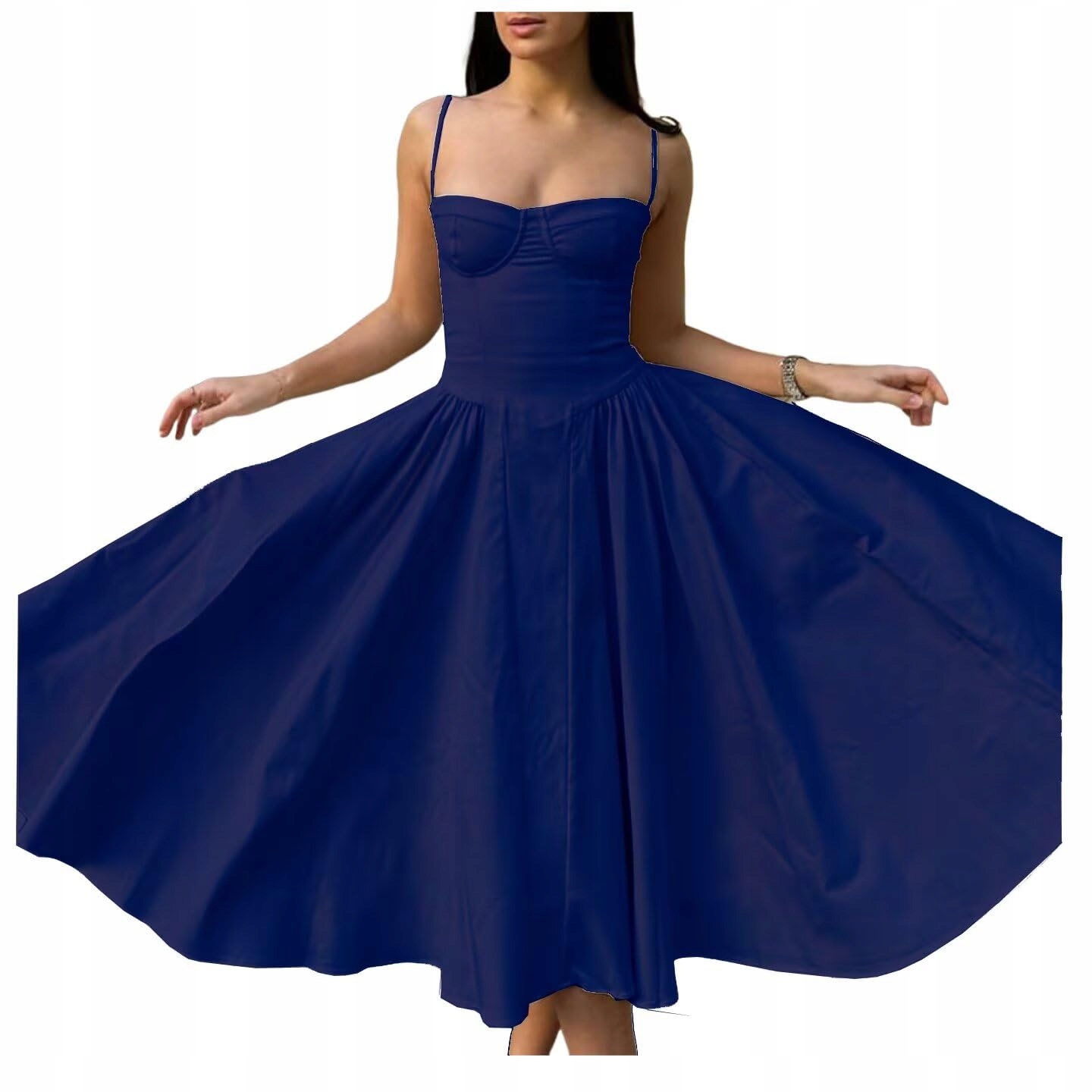 Dámské Šaty Vintage Letní Dlouhá na Ramínkách Modrá Velikost S