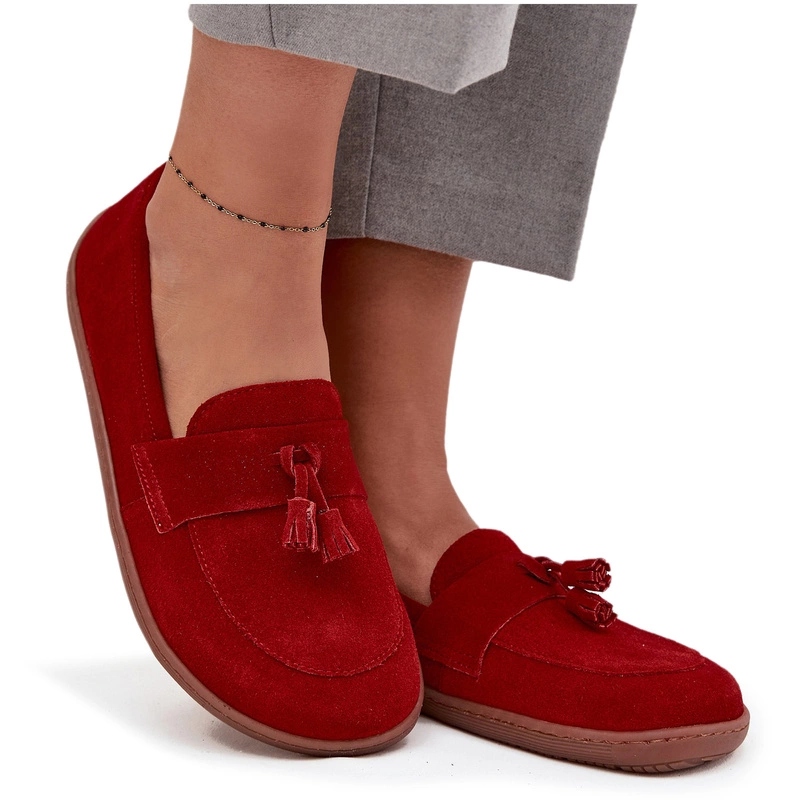 Dámské Barefootové Mokasíny Z Přírodního Semiše Zazoo 322 Červené 37