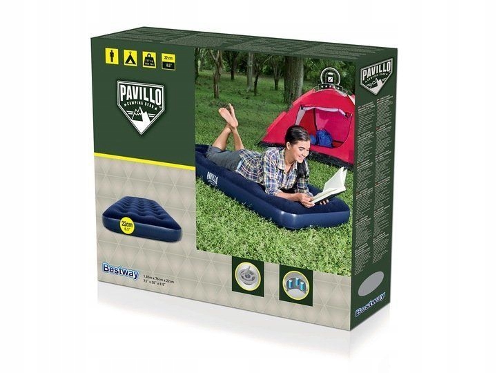 Dmuchany Materac turystyczny do spania Flokowany BESTWAY 185x76x22cm Izolacyjność (R-Value) 2.1-3.2