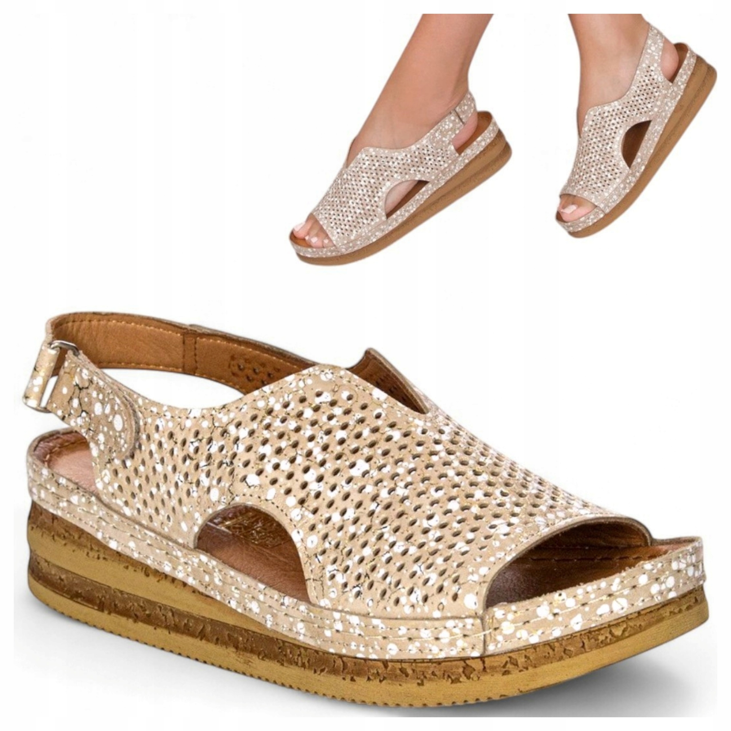 40 Maciejka Dámské sandály z přírodní kůže na platformě, nastavitelné, módní