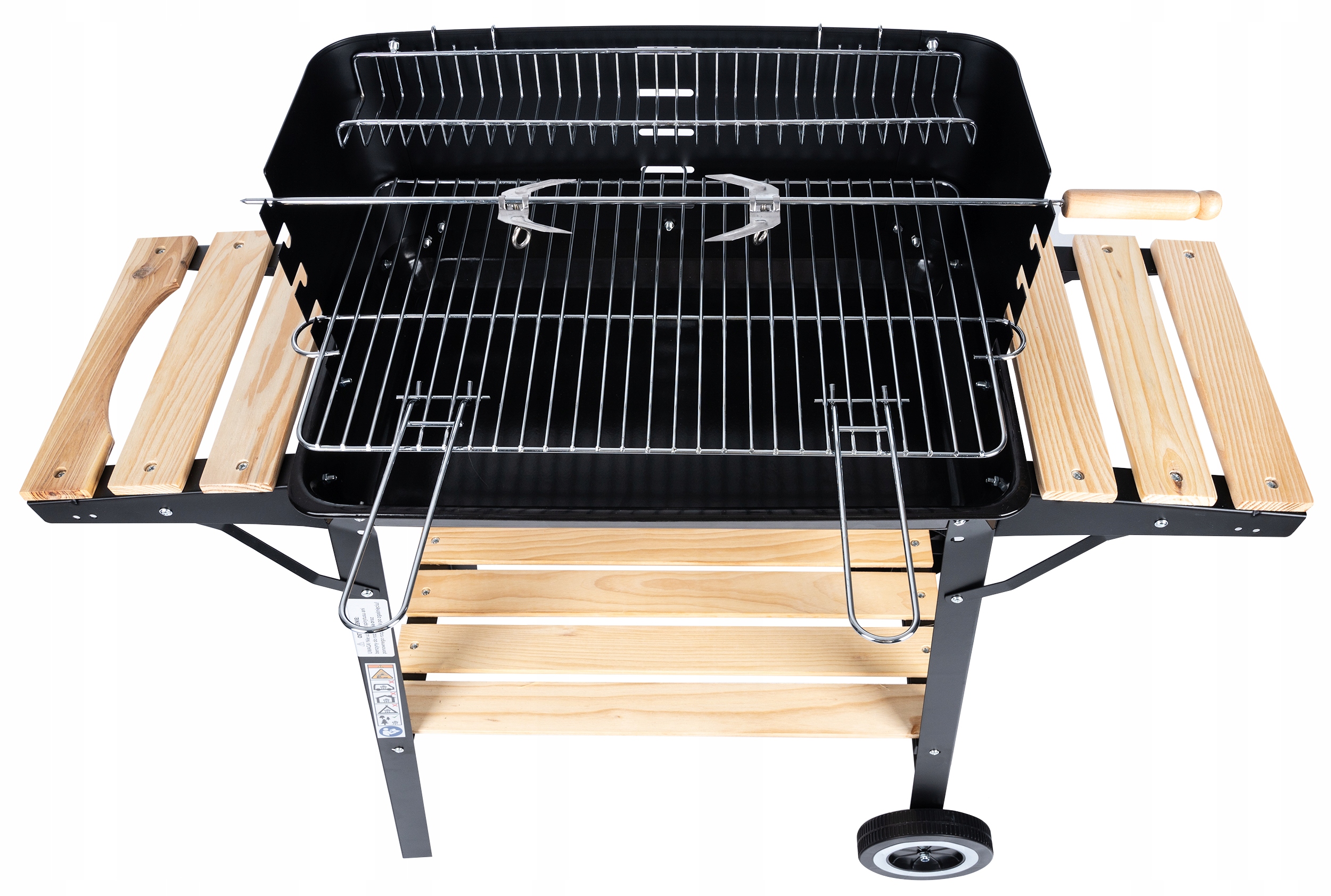DUŻY GRILL ogrodowy Węglowy na kołach Rożen 3x PÓŁKI Grill PREMIUM SET Długość rusztu 48 cm