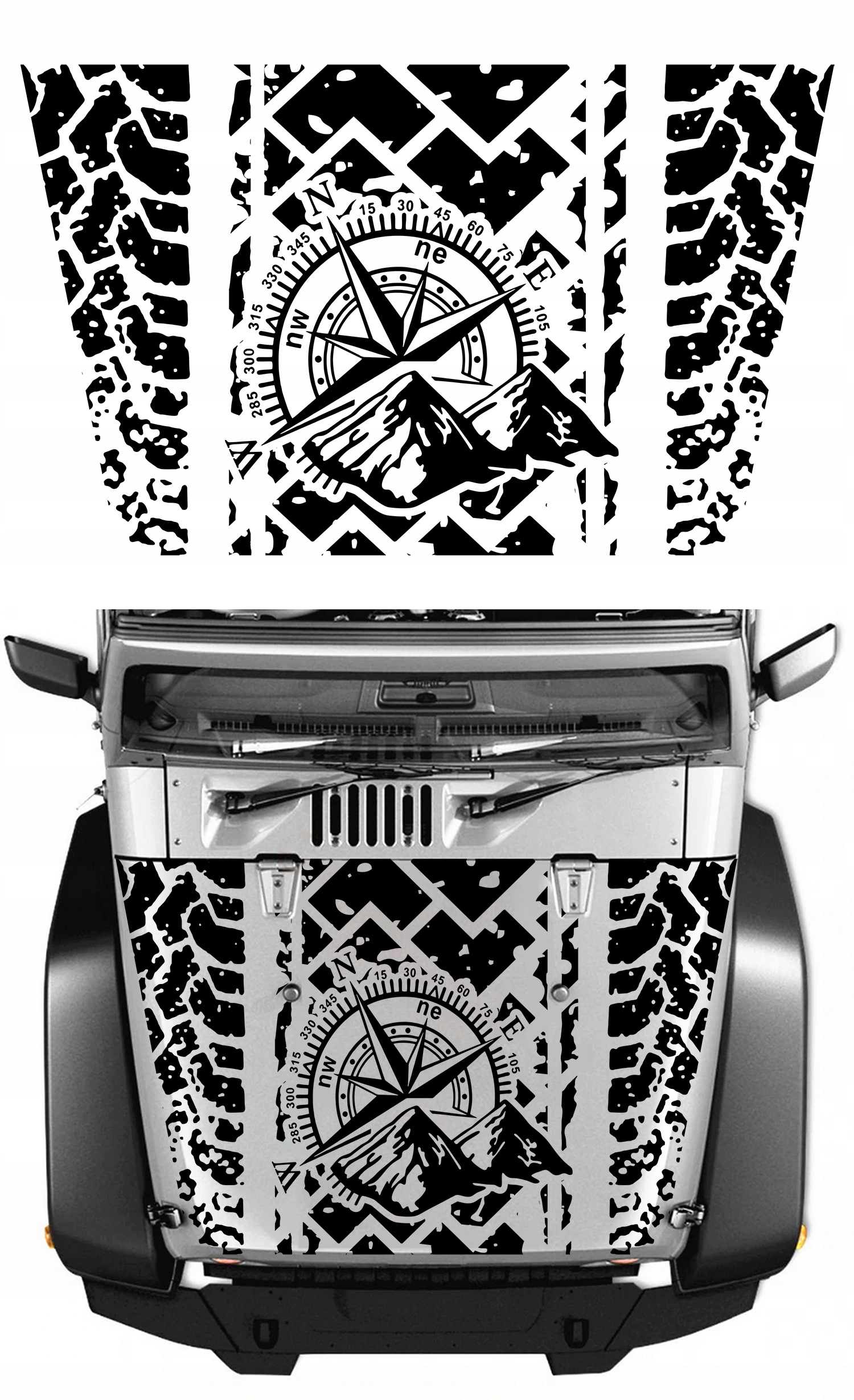 NAKLEJKI NA MASKE JEEP OFF ROAD MOTYW 166X100cm