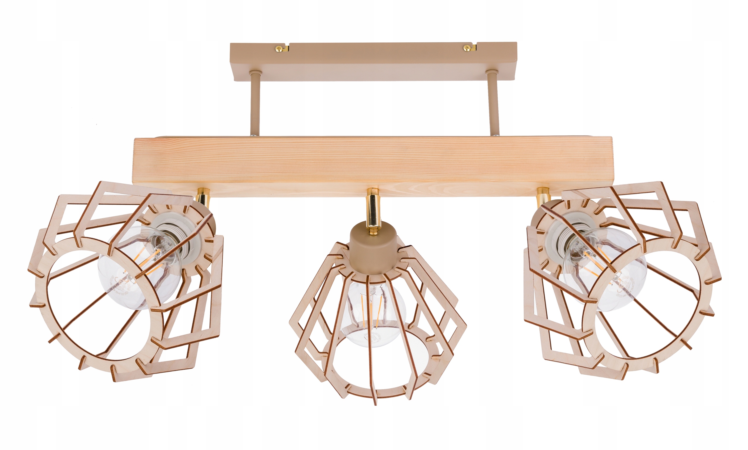 Dřevěná stropní lampa Lustr Stropní Svítidlo 3x Klosz Brylant Kaszmir béžová