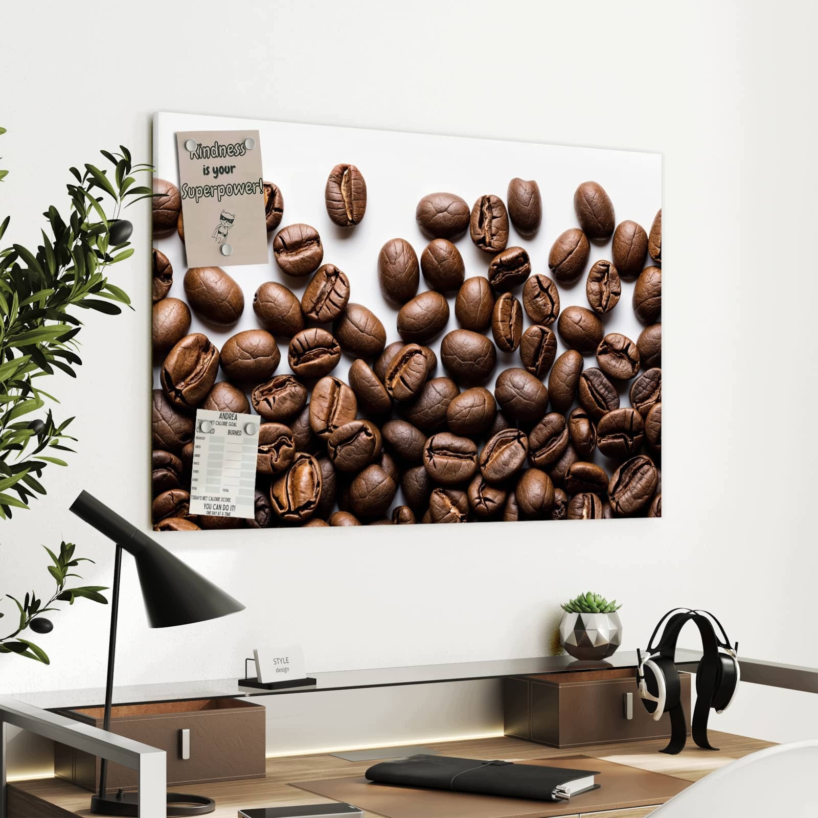 Magnetická tabule Teplé Zrna kávy 90 × 60 cm